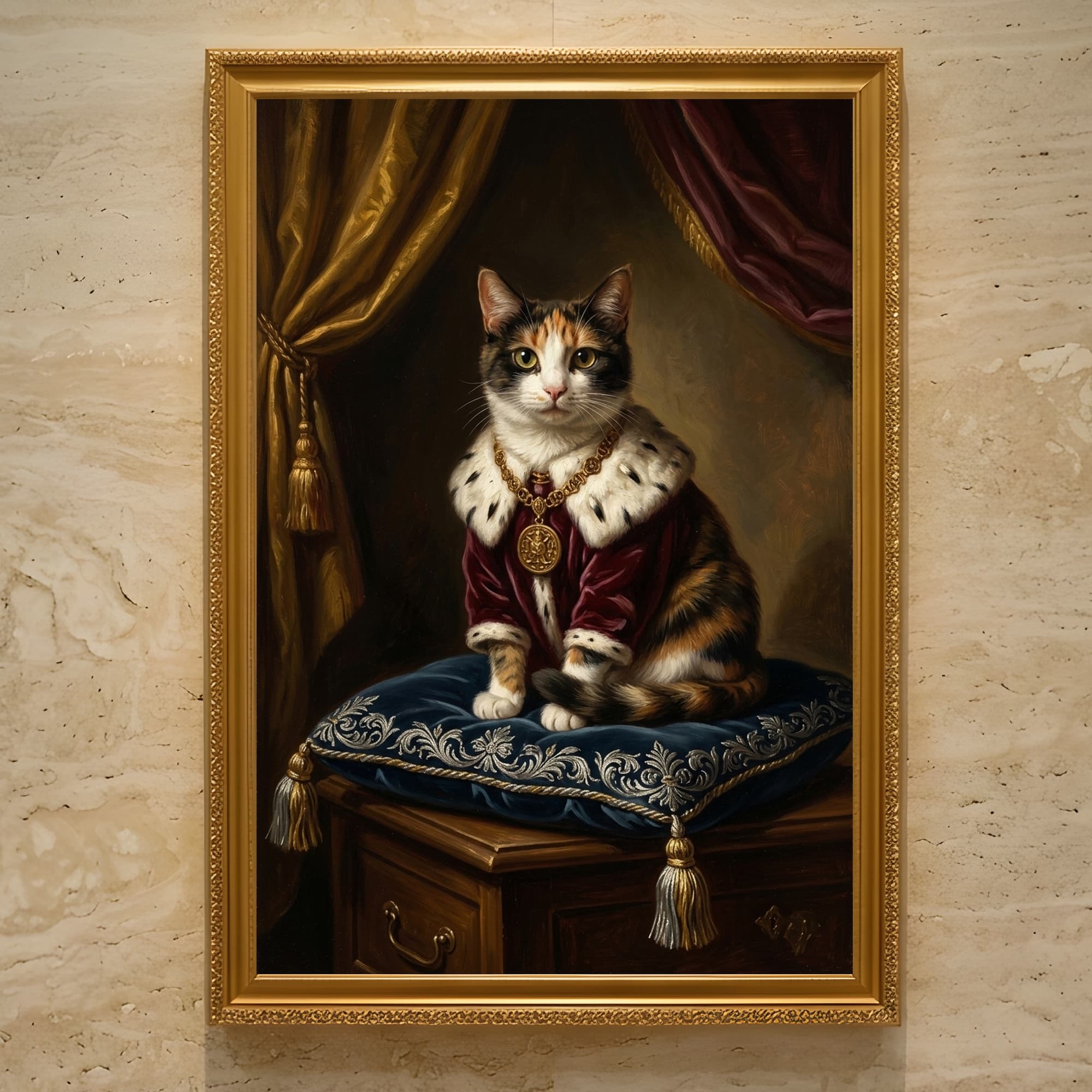 猫のルネサンス肖像画額装プリント(A3サイズ)