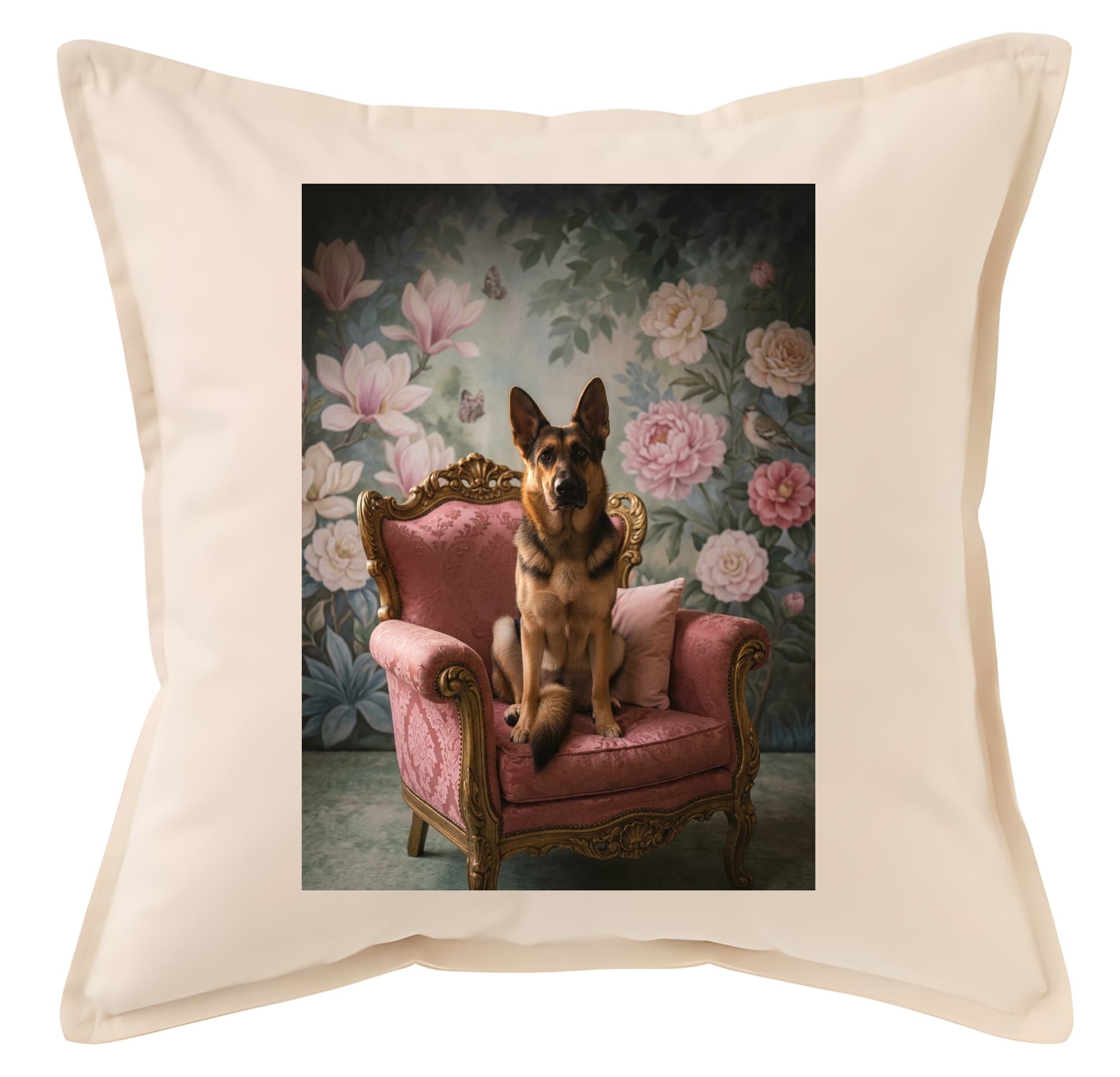 German shepherd Shabby Pink Oil-Painting Rococo Cushion
