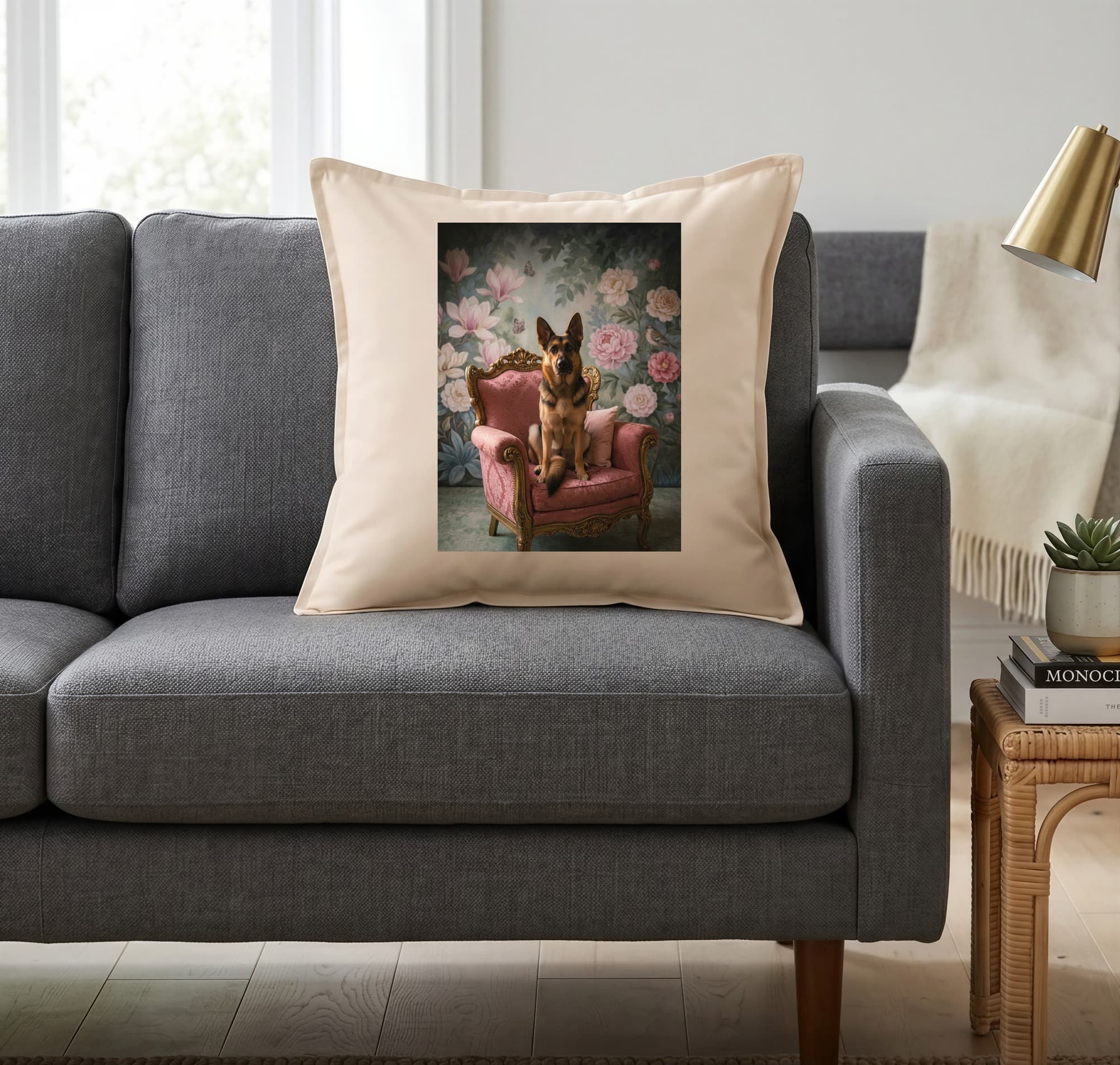 German shepherd Shabby Pink Oil-Painting Rococo Cushion 2