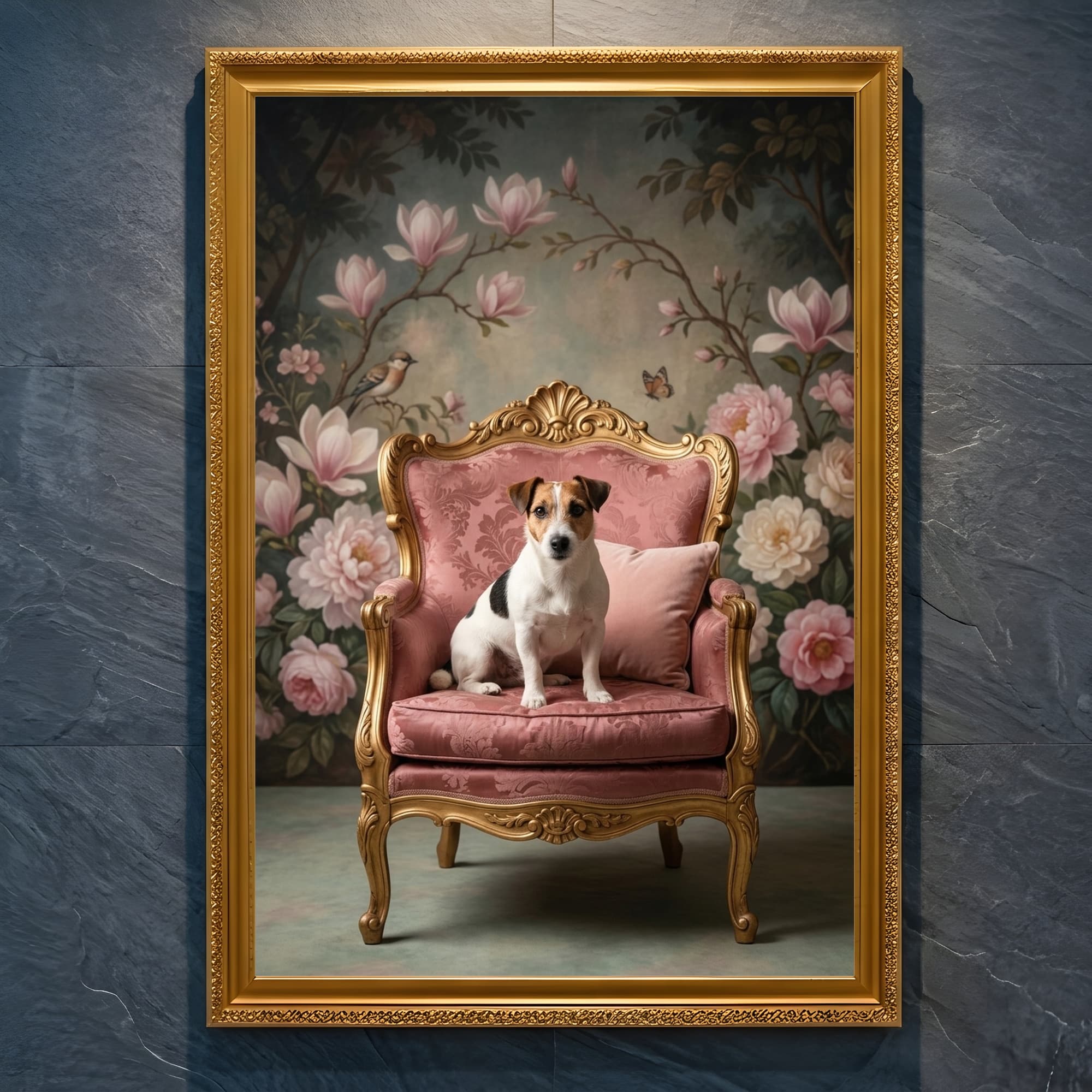 Jack Russell terrier Shabby Pink Oil-Painting Rococo Framed Art Print (A4 Gold)