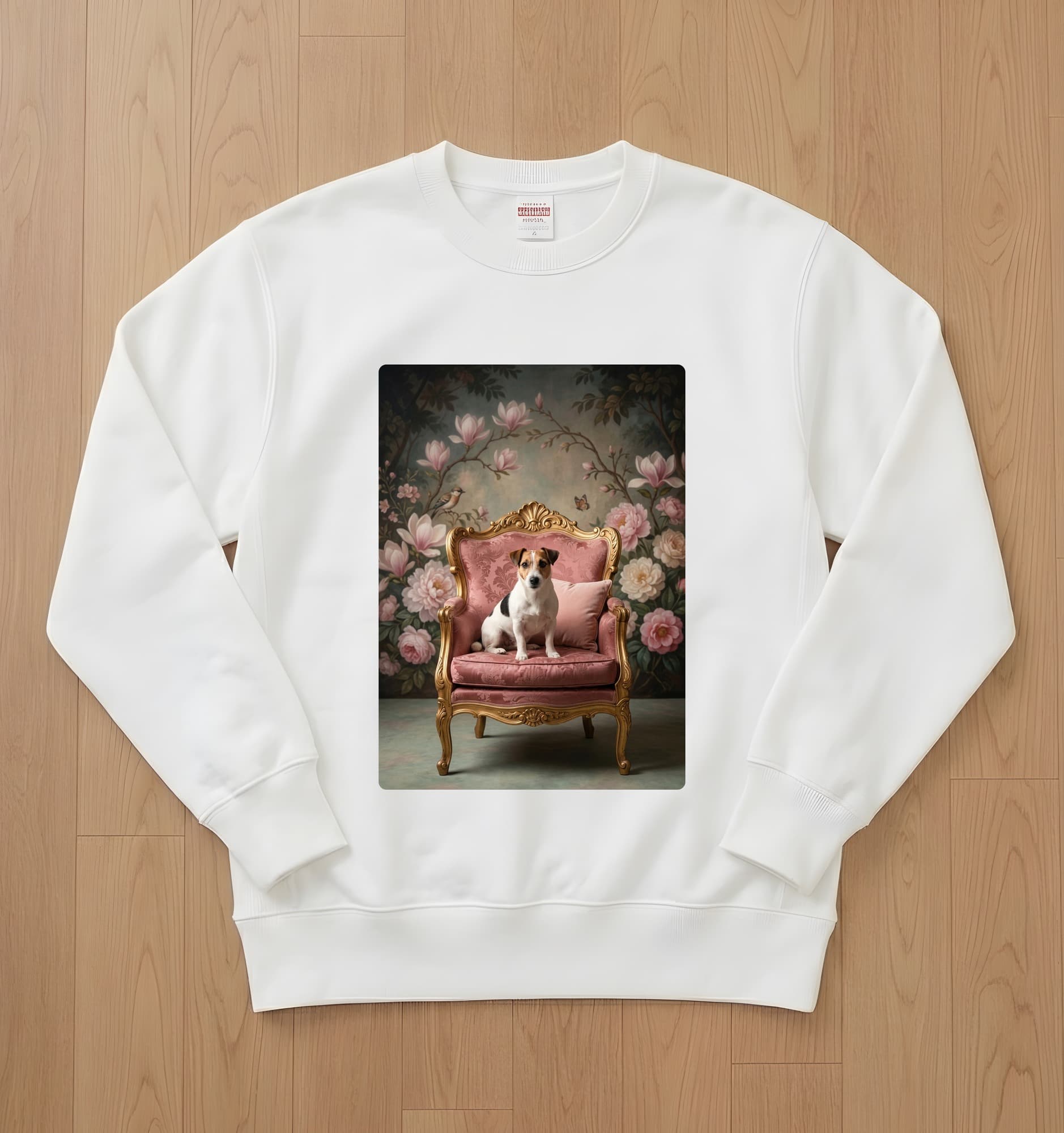 Jack Russell terrier Shabby Pink Oil-Painting Rococo Sweatshirt (White)
