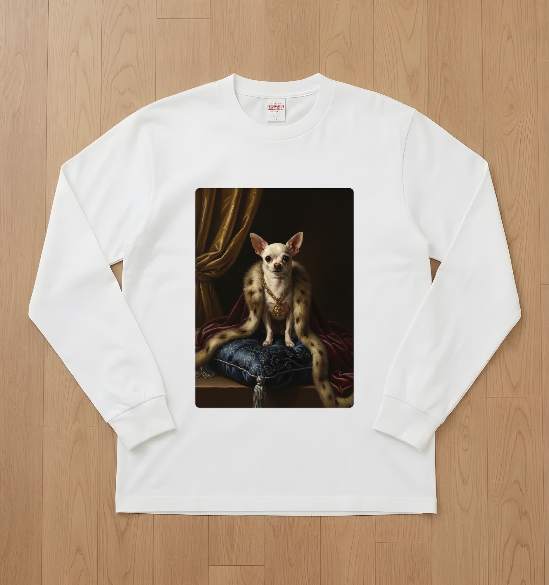 チワワのルネサンス肖像画長袖Tシャツ(ホワイト)