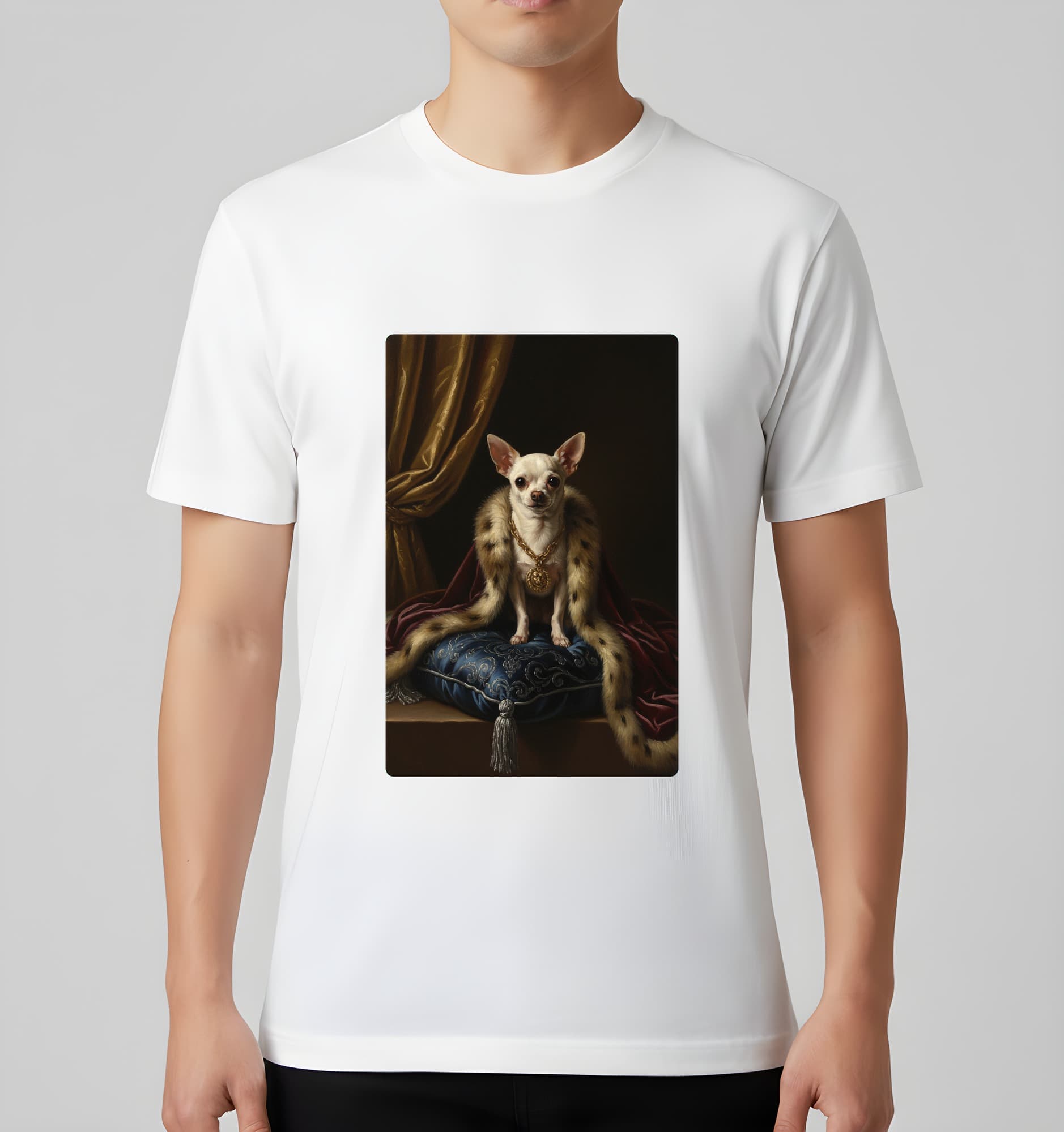 chihuahua Renaissance Portrait T-Shirt (White, Color Print, No Frame) 3