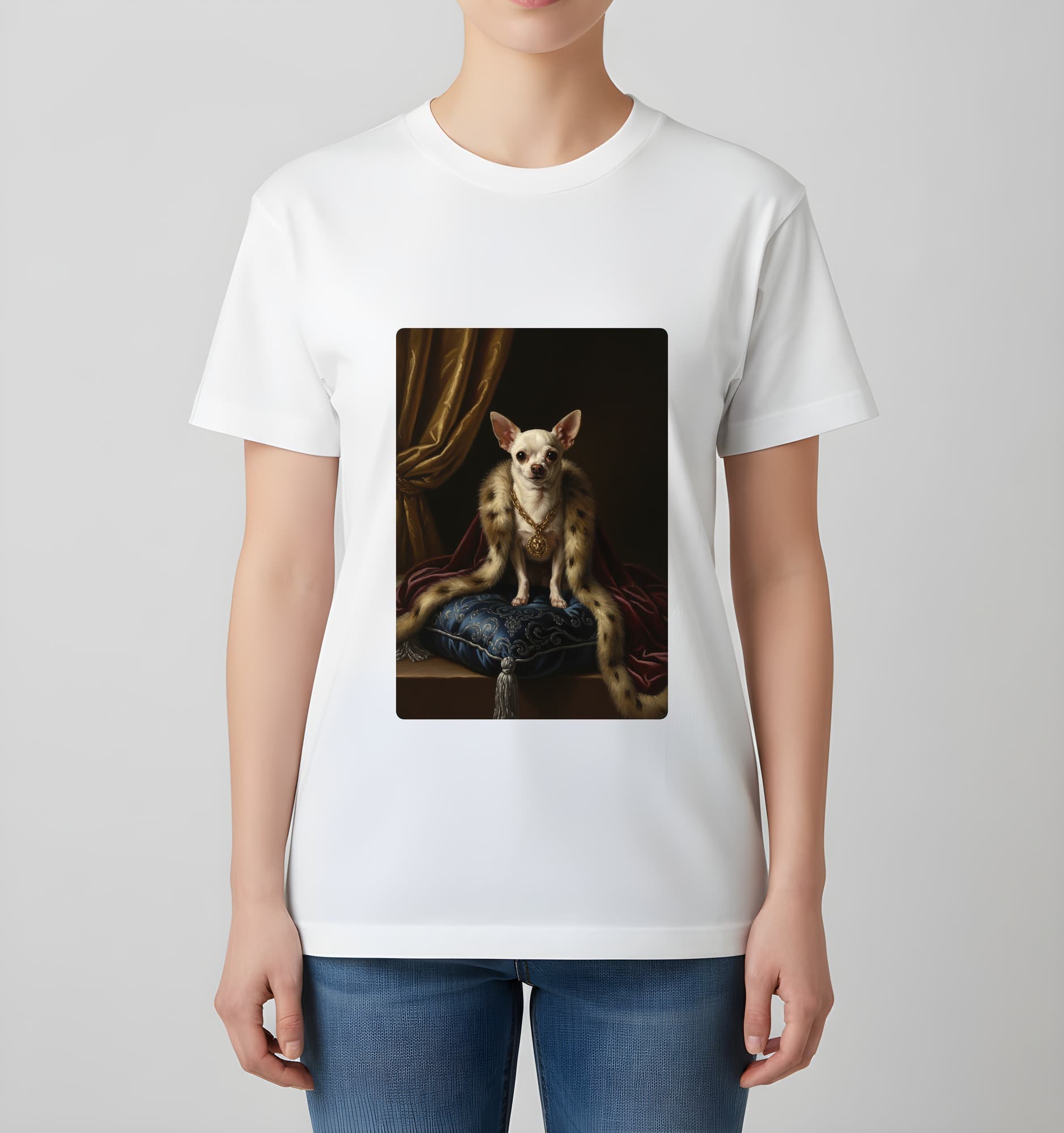chihuahua Renaissance Portrait T-Shirt (White, Color Print, No Frame) 4