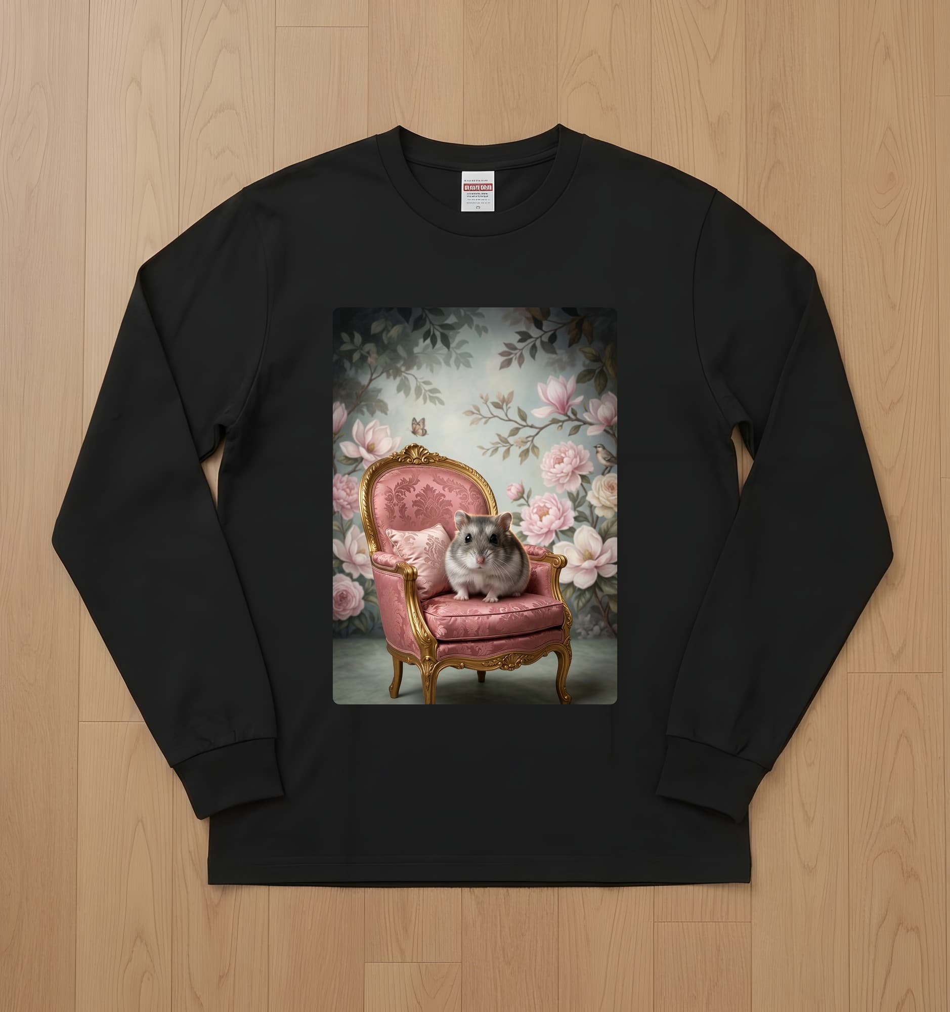 Sapphire hamster Shabby Pink Oil-Painting Rococo Long Sleeve T-Shirt (Black)