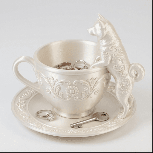 Akita Inu Renaissance Portrait Trinket Tray (Pearl White)