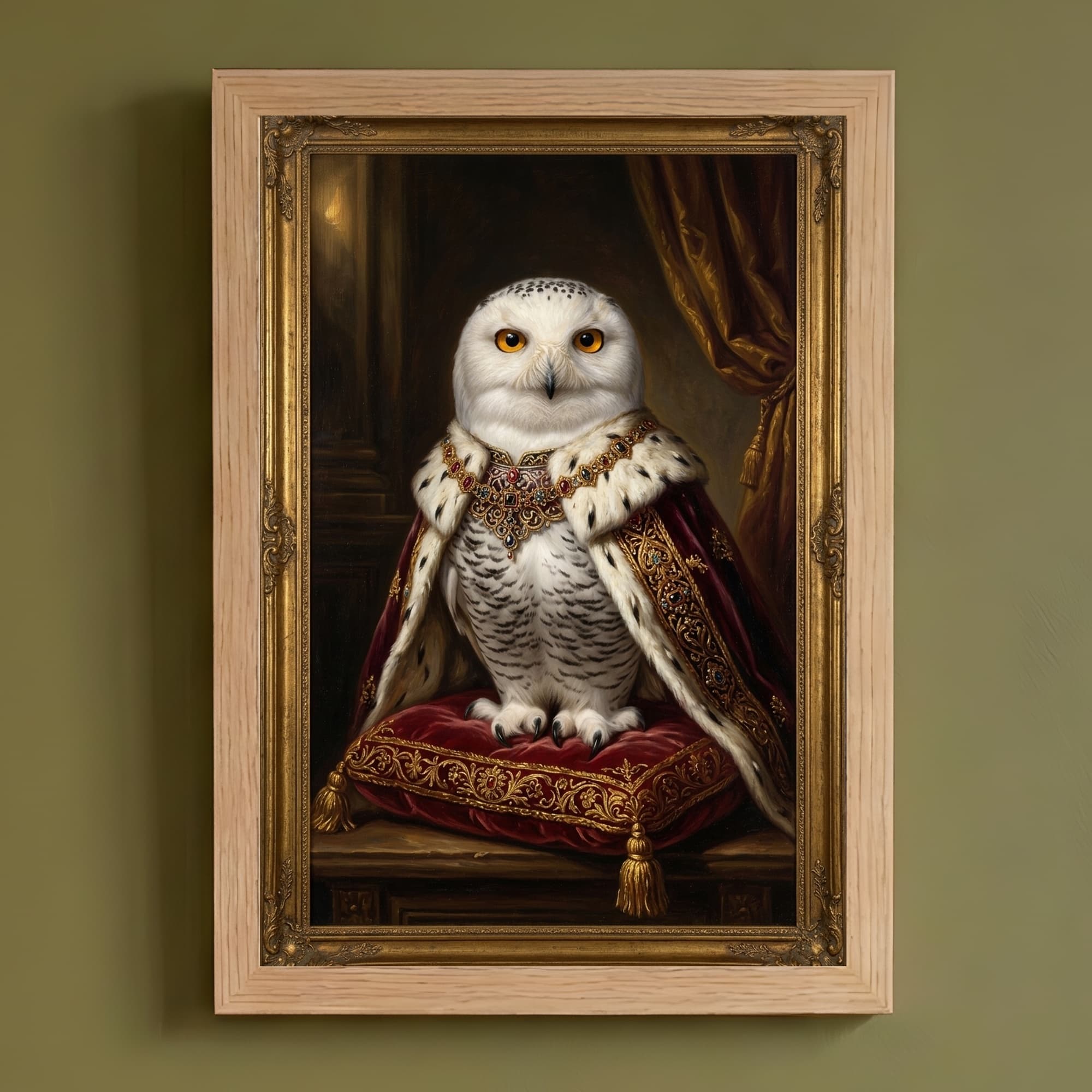 シロフクロウのルネサンス肖像画額装プリント(A4サイズ)
