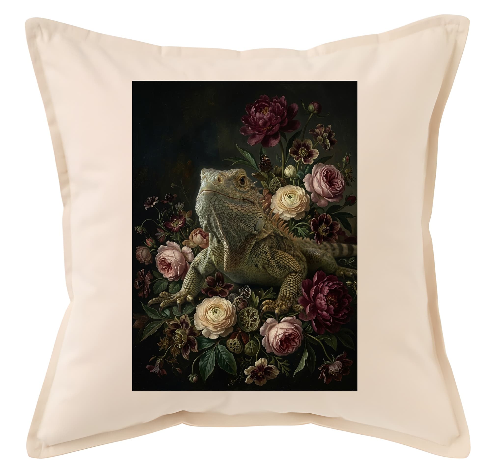 Spiny-tailed Iguana Floral Oil-Painting Floral Cushion