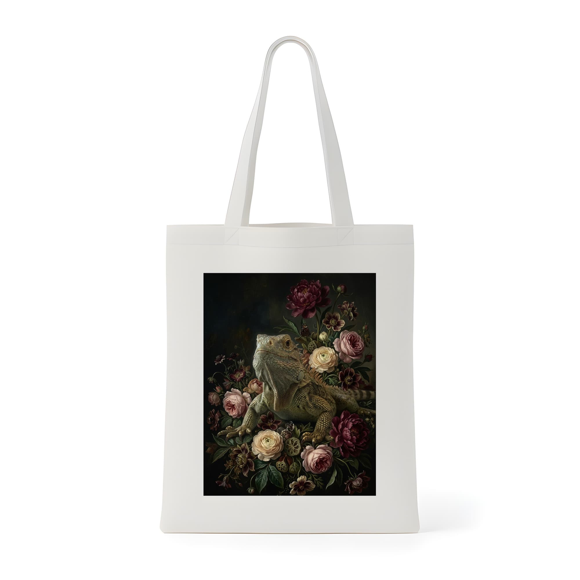 Spiny-tailed Iguana Floral Oil-Painting Floral Tote Bag