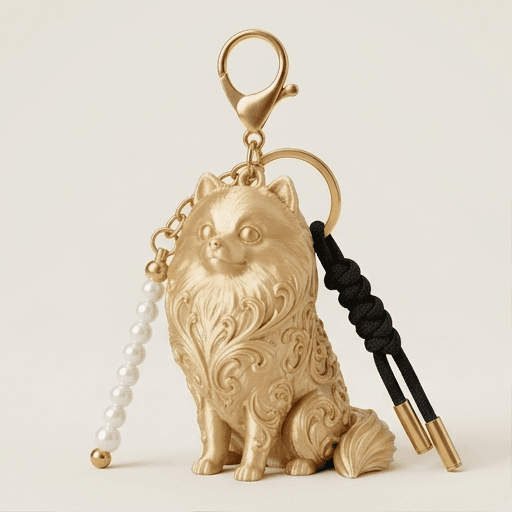 Pomeranian Renaissance Portrait Keychain (Silky Gold)