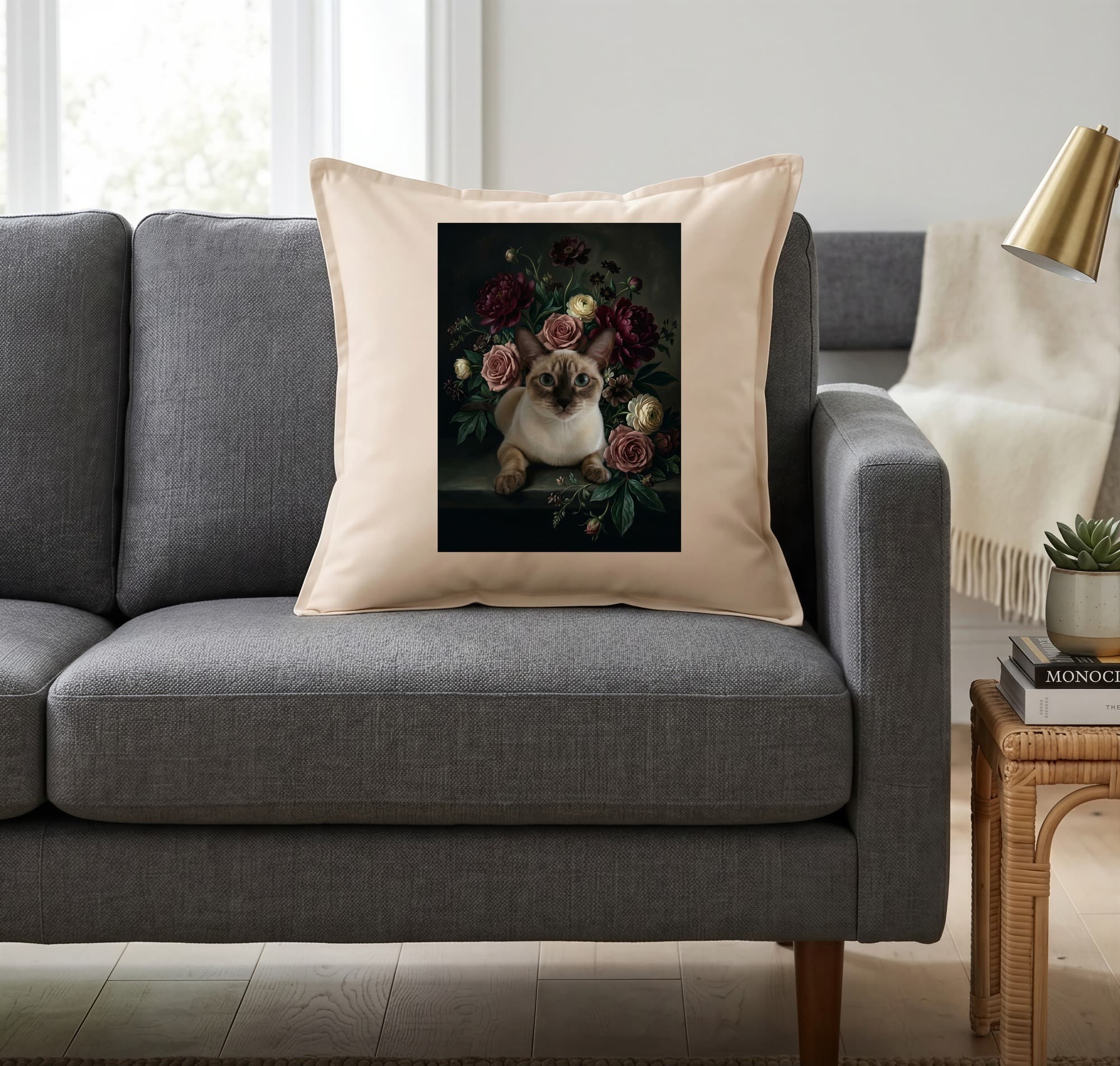 Siamese Floral Oil-Painting Floral Cushion 2