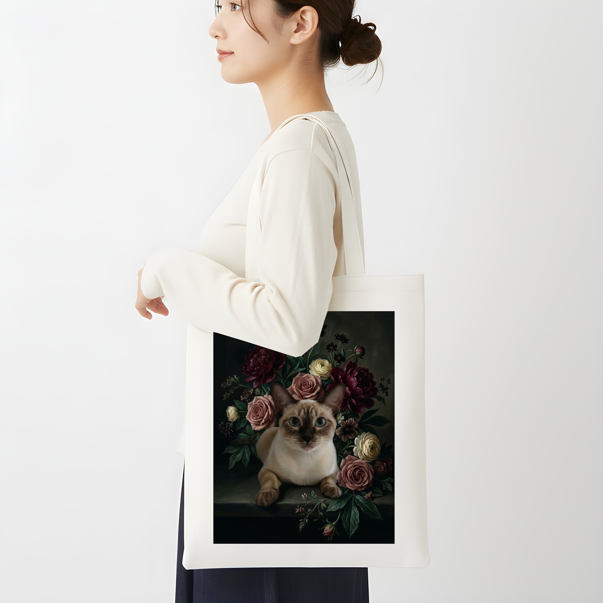 Siamese Floral Oil-Painting Floral Tote Bag 2