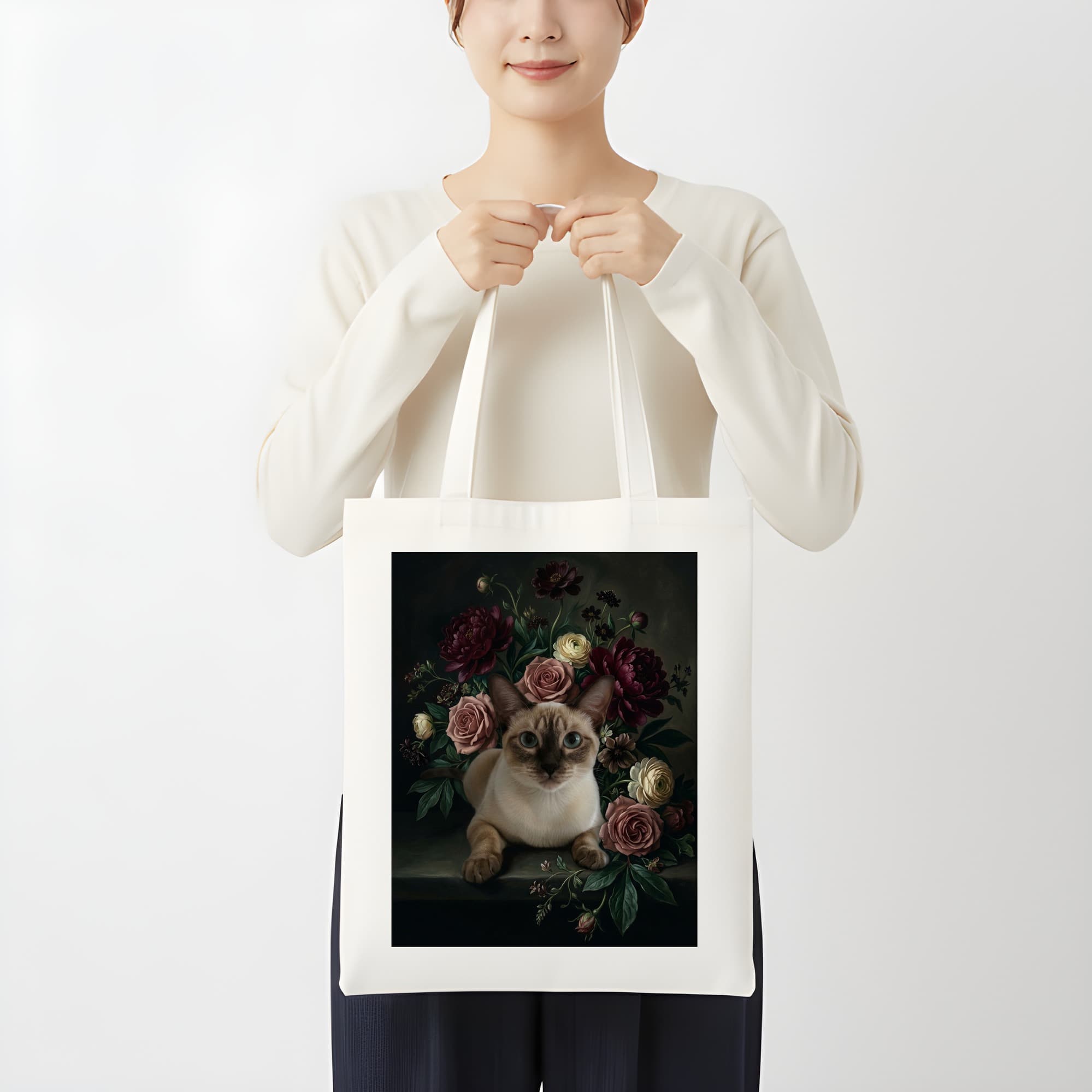 Siamese Floral Oil-Painting Floral Tote Bag 3