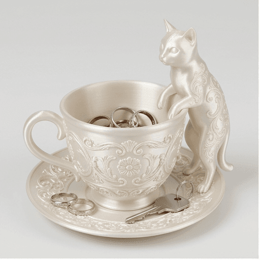American Shorthair Renaissance Portrait Trinket Tray (Pearl White)