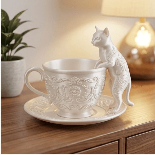 American Shorthair Renaissance Portrait Trinket Tray (Pearl White) 2