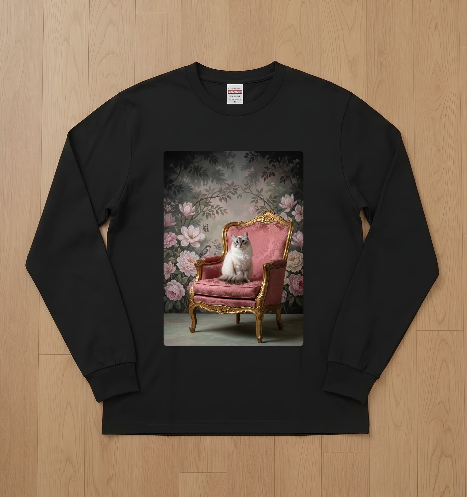 Ragdoll Shabby Pink Oil-Painting Rococo Long Sleeve T-Shirt (Black)