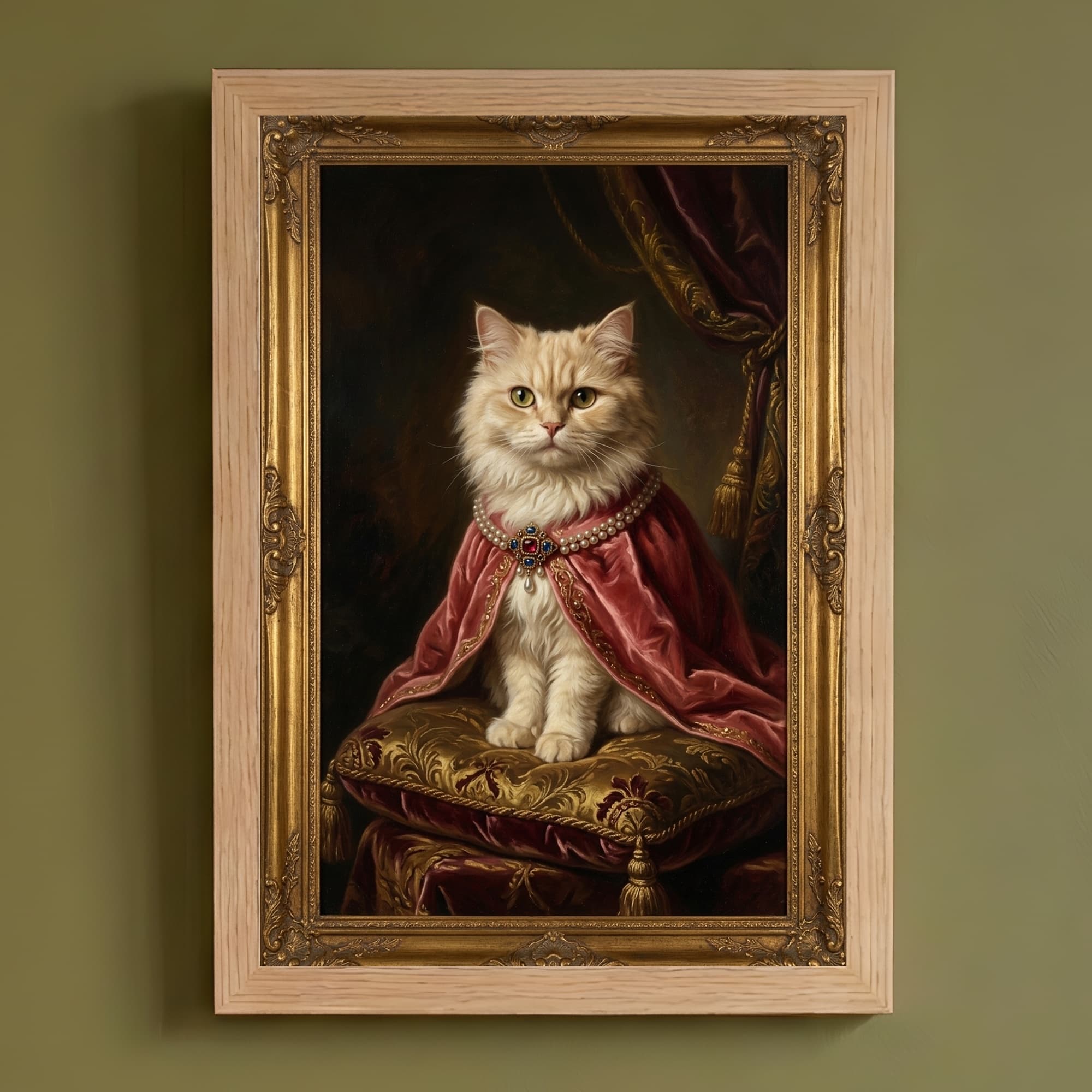 ペルシャ猫のルネサンス肖像画額装プリント(A4サイズ)