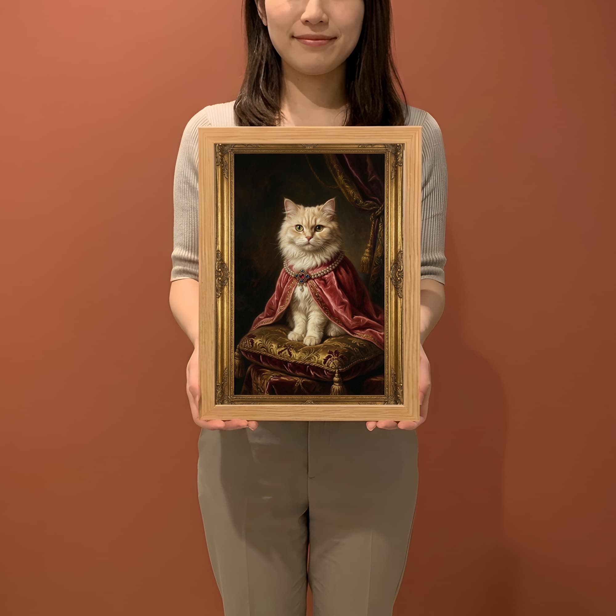 ペルシャ猫のルネサンス肖像画額装プリント(A4サイズ) 2
