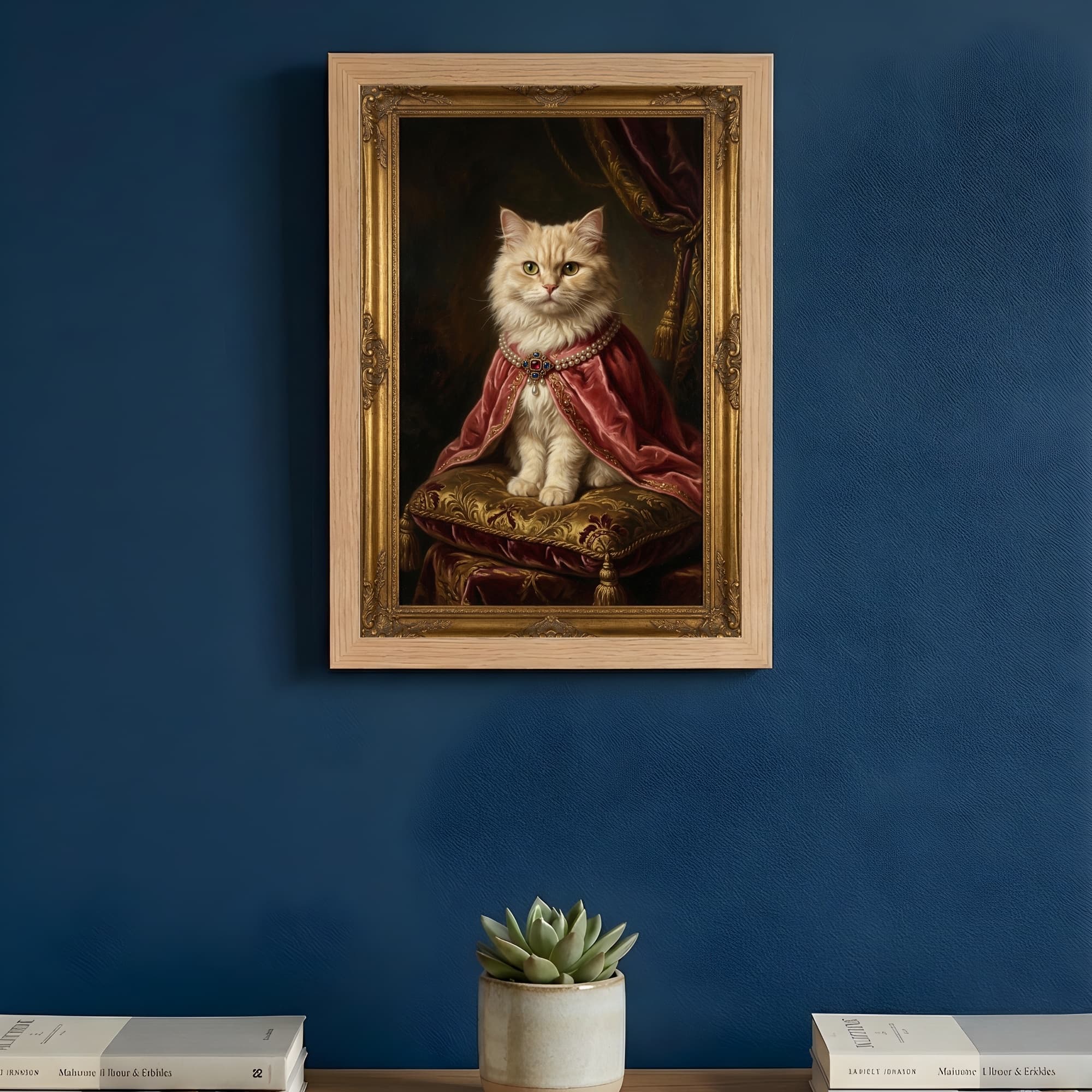 ペルシャ猫のルネサンス肖像画額装プリント(A4サイズ) 3