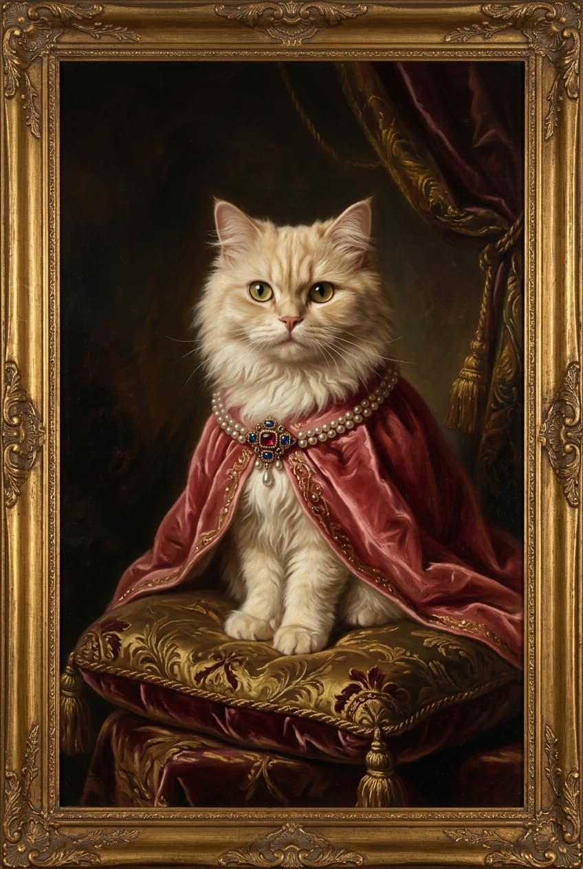 ペルシャ猫のルネサンス肖像画額装プリント(A4サイズ) 4