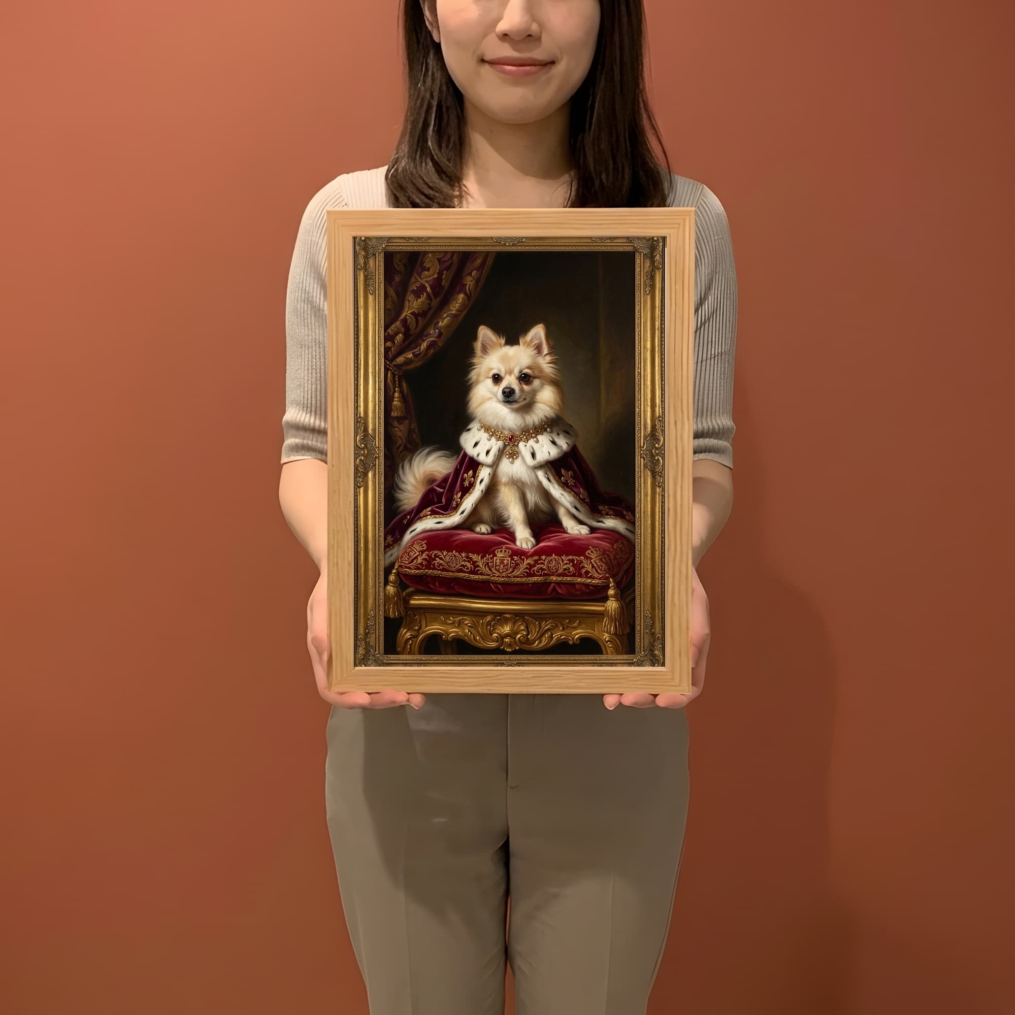 ポメラニアンのルネサンス肖像画額装プリント(A4サイズ) 2