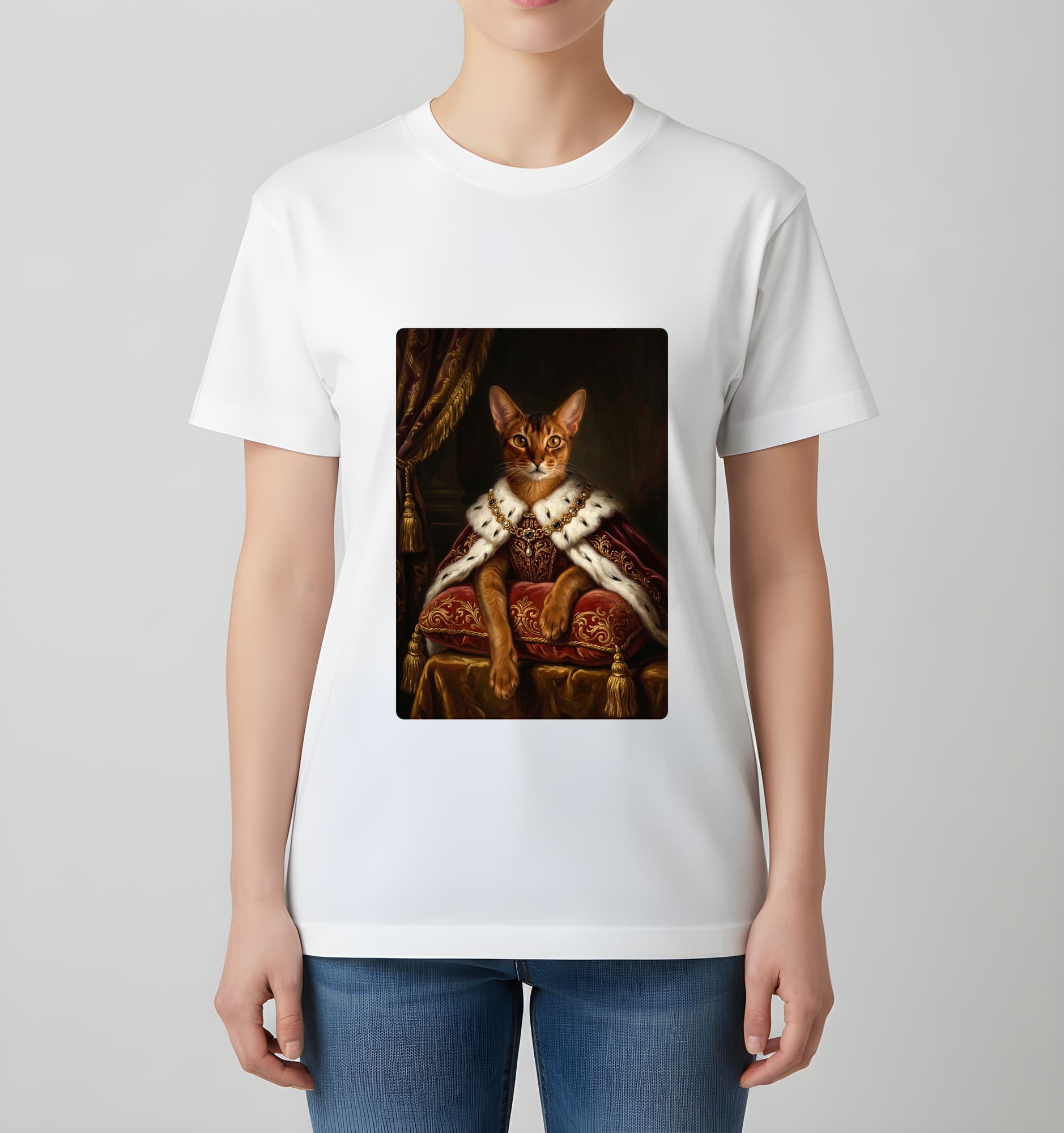アビシニアンのルネサンス肖像画Tシャツ(ブラック・モノクロプリント・額縁デザインあり) 4