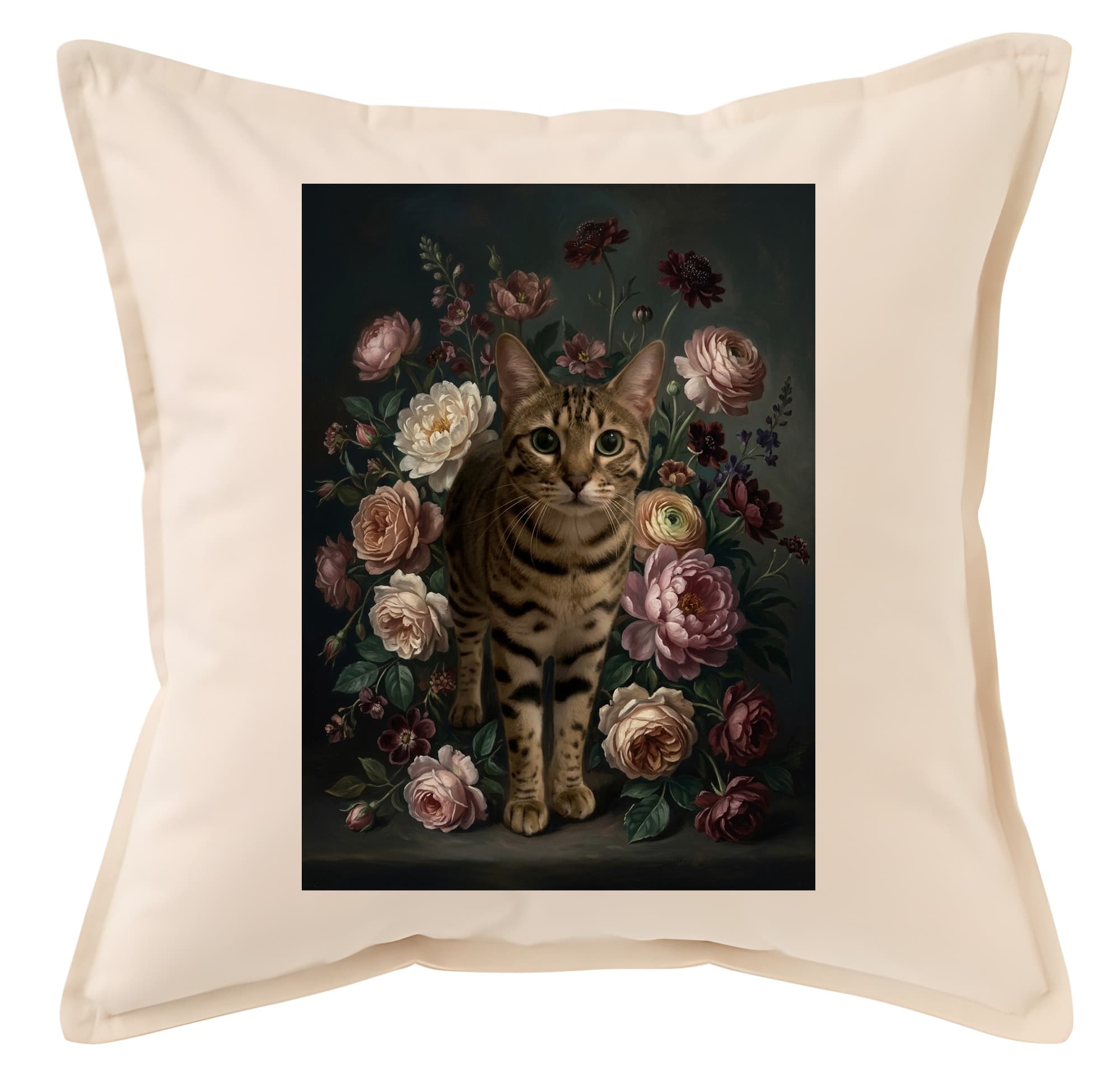 オシキャットの花の油絵風アート花柄クッション