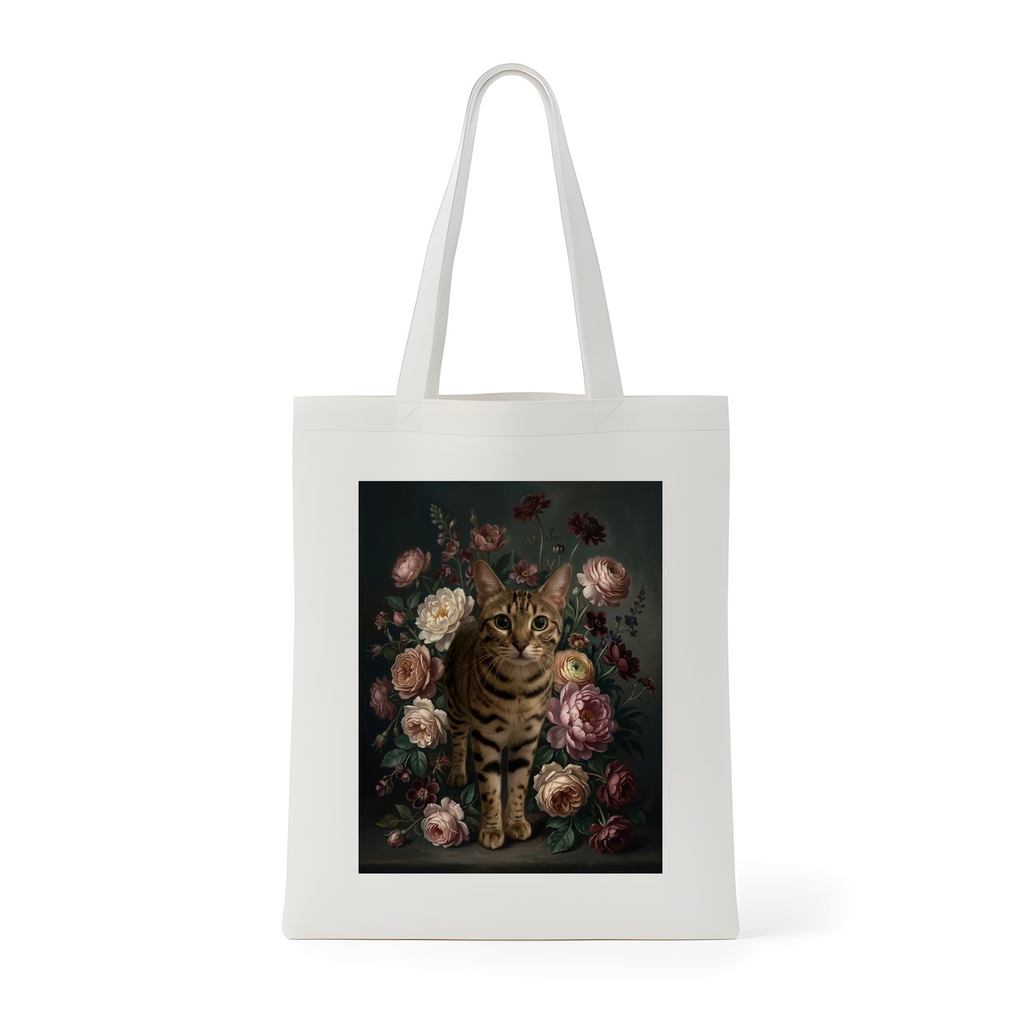 オシキャットの花の油絵風アート花柄トートバッグ