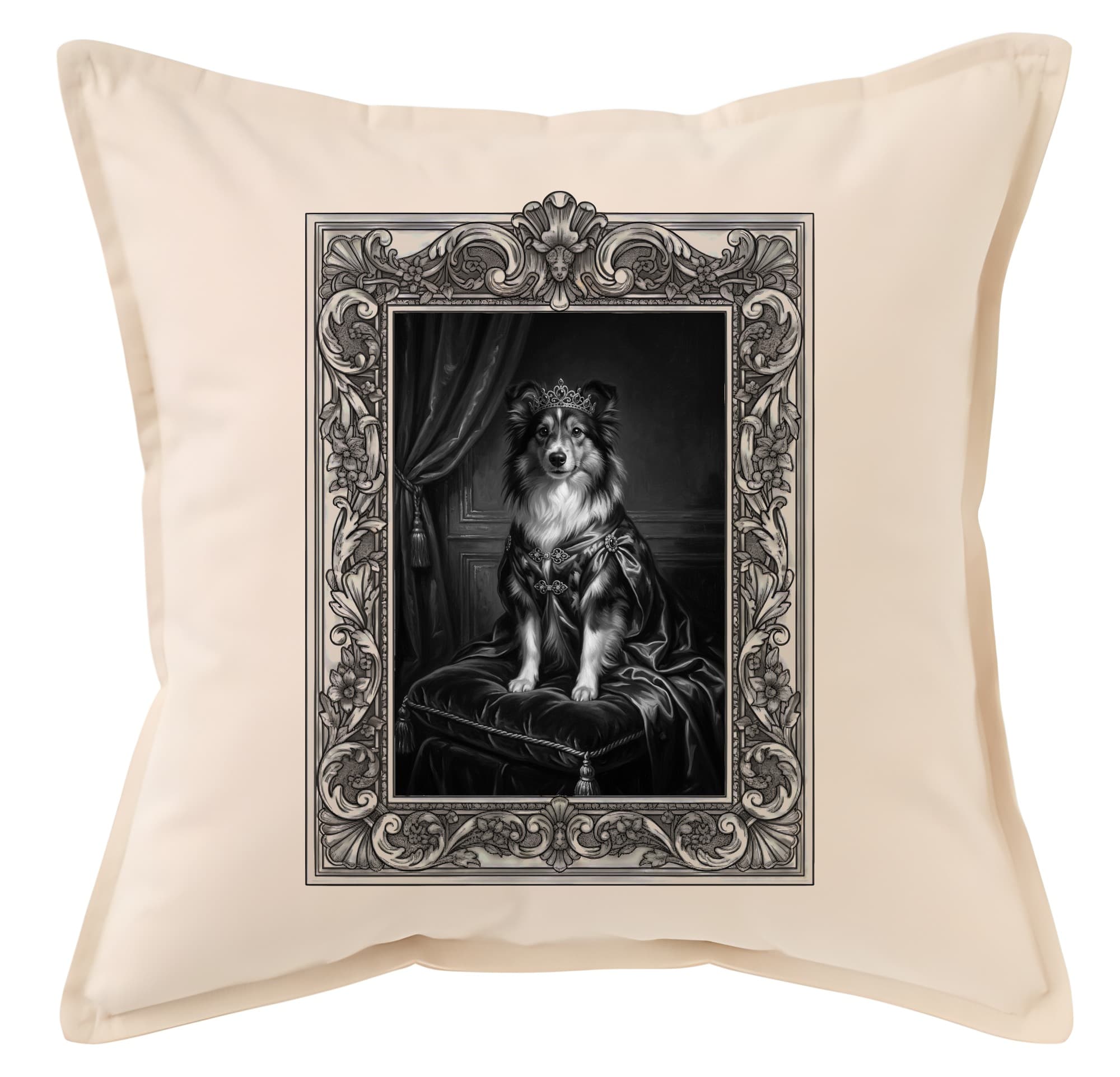 Shetland sheepdog Renaissance Portrait Throw Cushion (Framed Design)