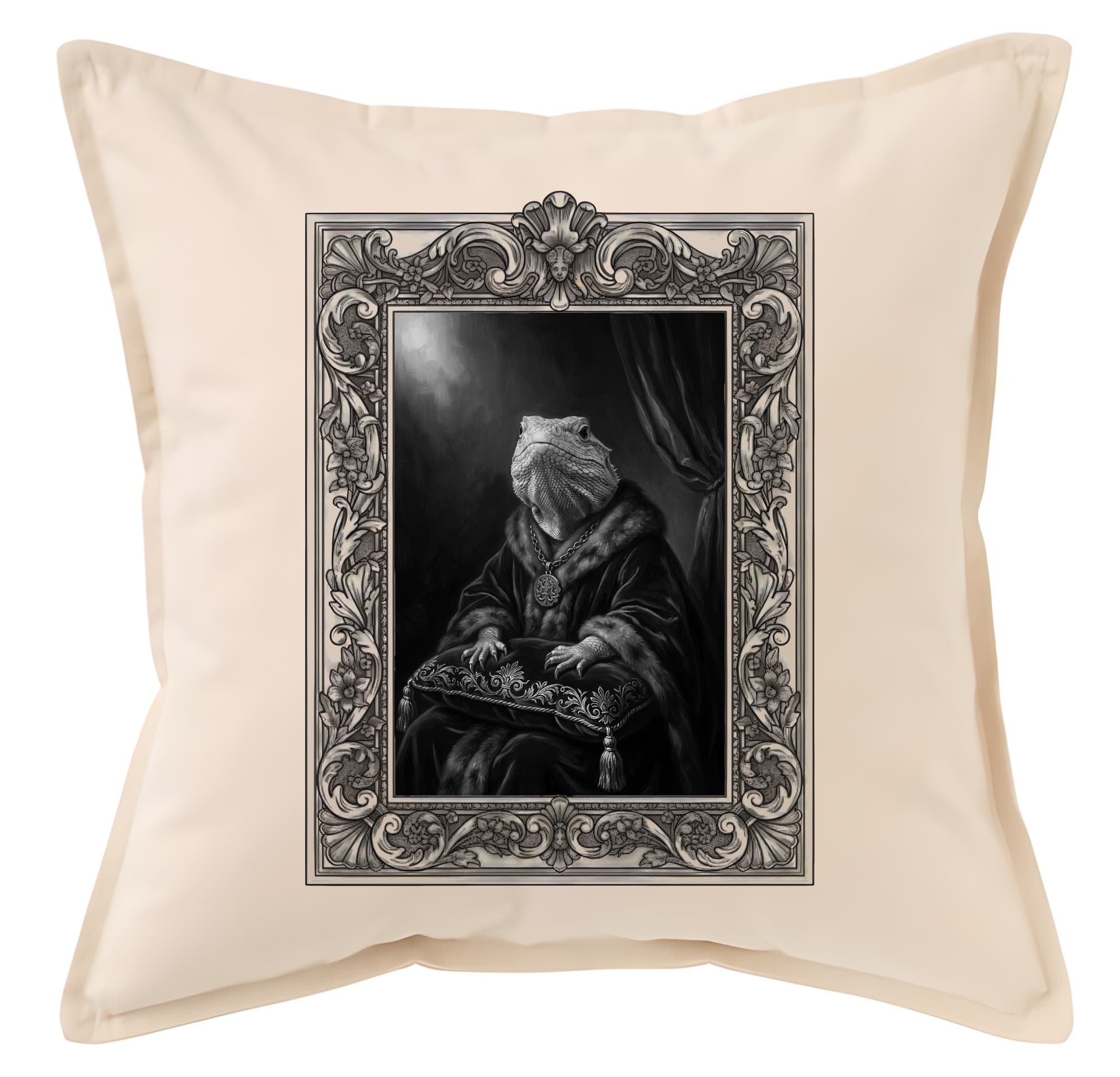 Desert Iguana Renaissance Portrait Throw Cushion (Framed Design)