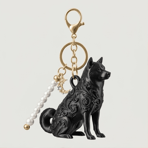 柴犬のルネサンス肖像画キーホルダー(シルクブラック)