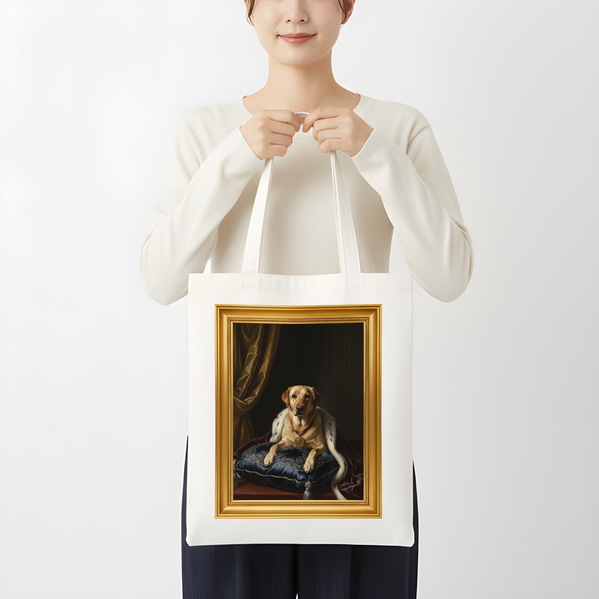 ラブラドールレトリバーのルネサンス肖像画トートバッグ(カラープリント・額縁デザインあり) 3