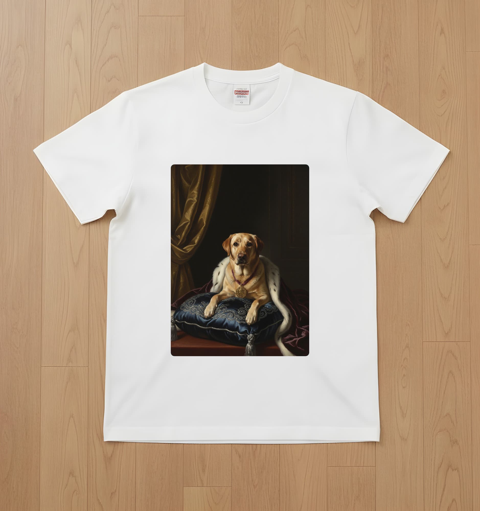 ラブラドールレトリバーのルネサンス肖像画Tシャツ(ホワイト・カラープリント・額縁なし)