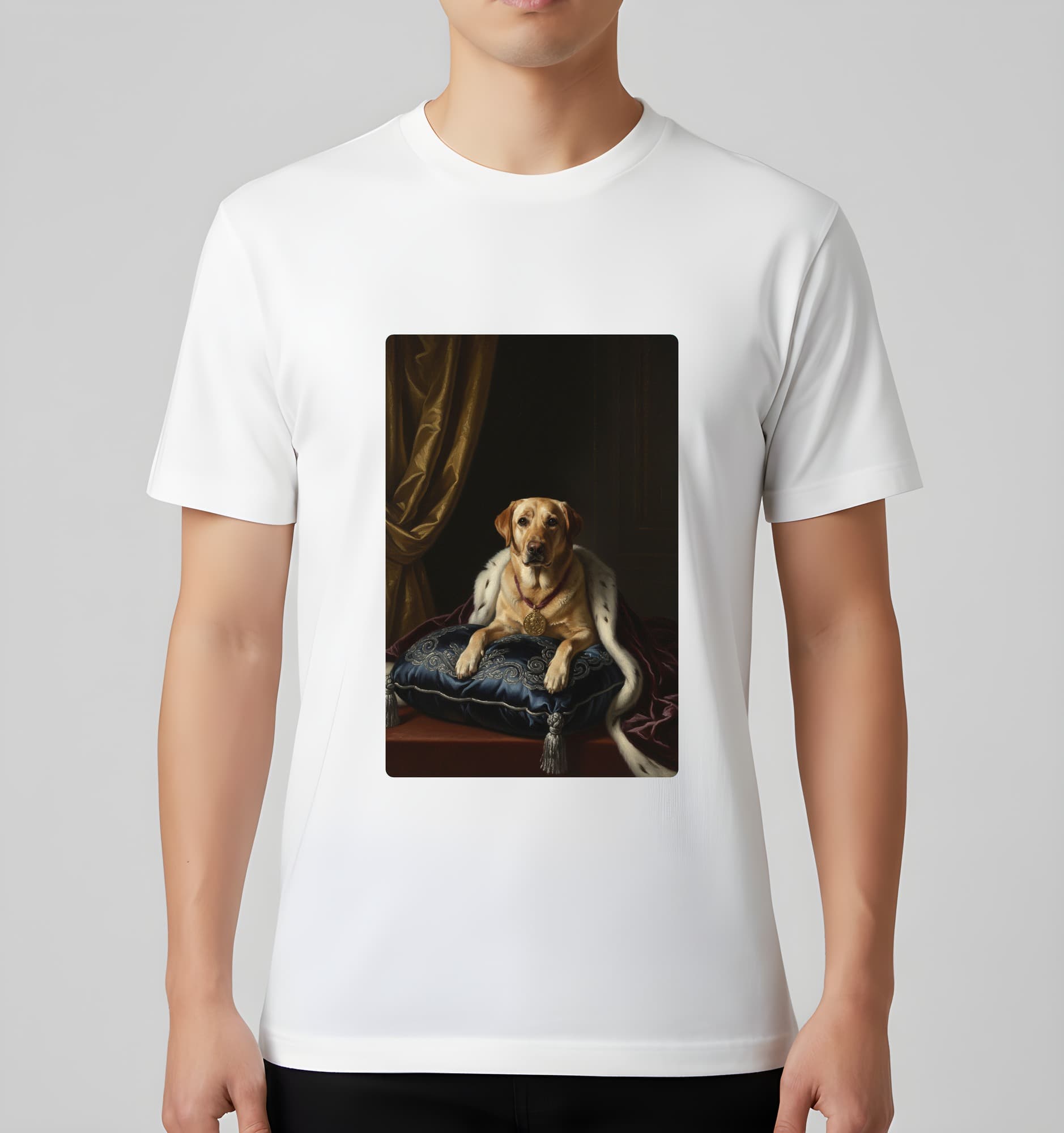 ラブラドールレトリバーのルネサンス肖像画Tシャツ(ホワイト・カラープリント・額縁なし) 3