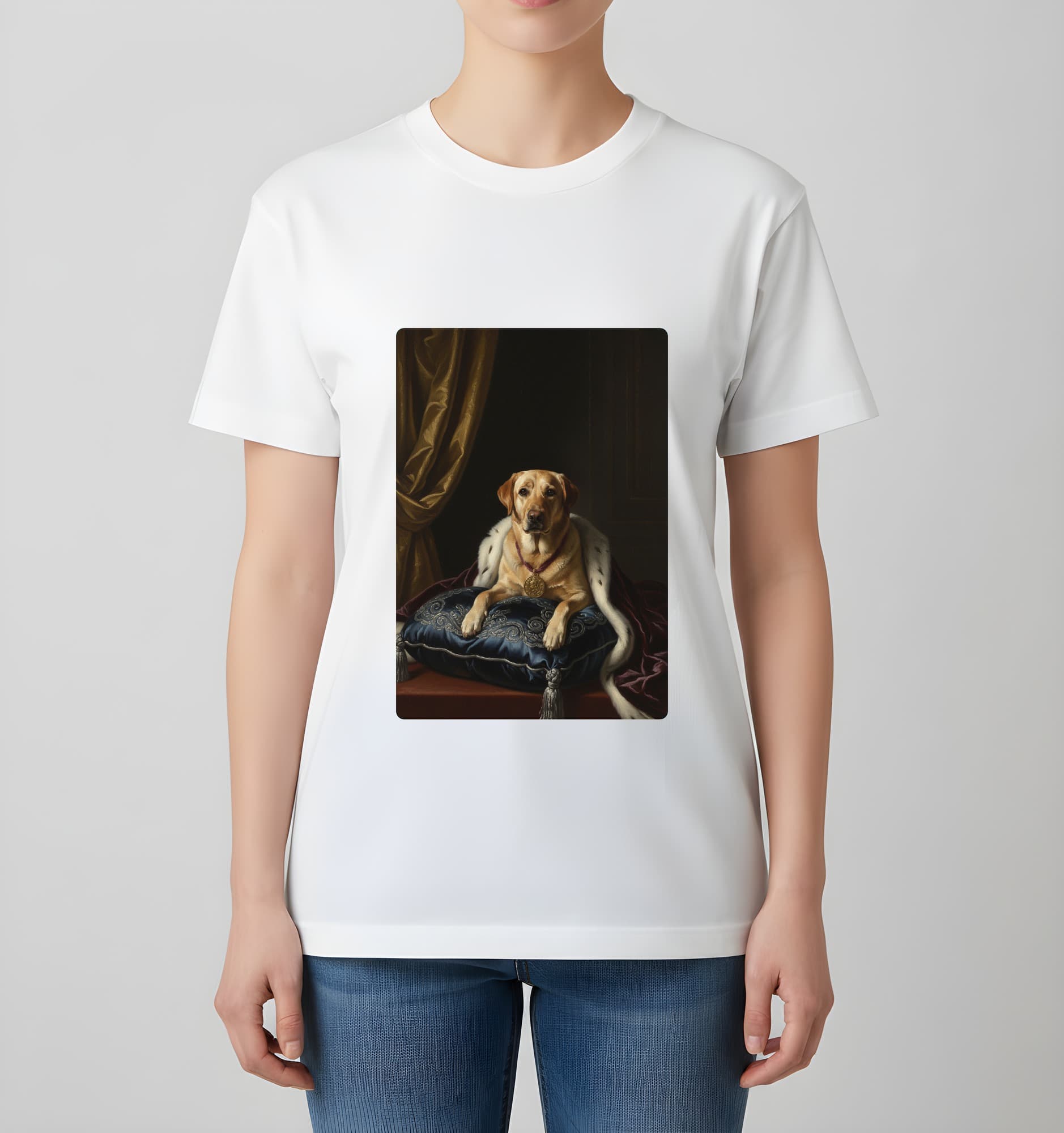ラブラドールレトリバーのルネサンス肖像画Tシャツ(ホワイト・カラープリント・額縁なし) 4