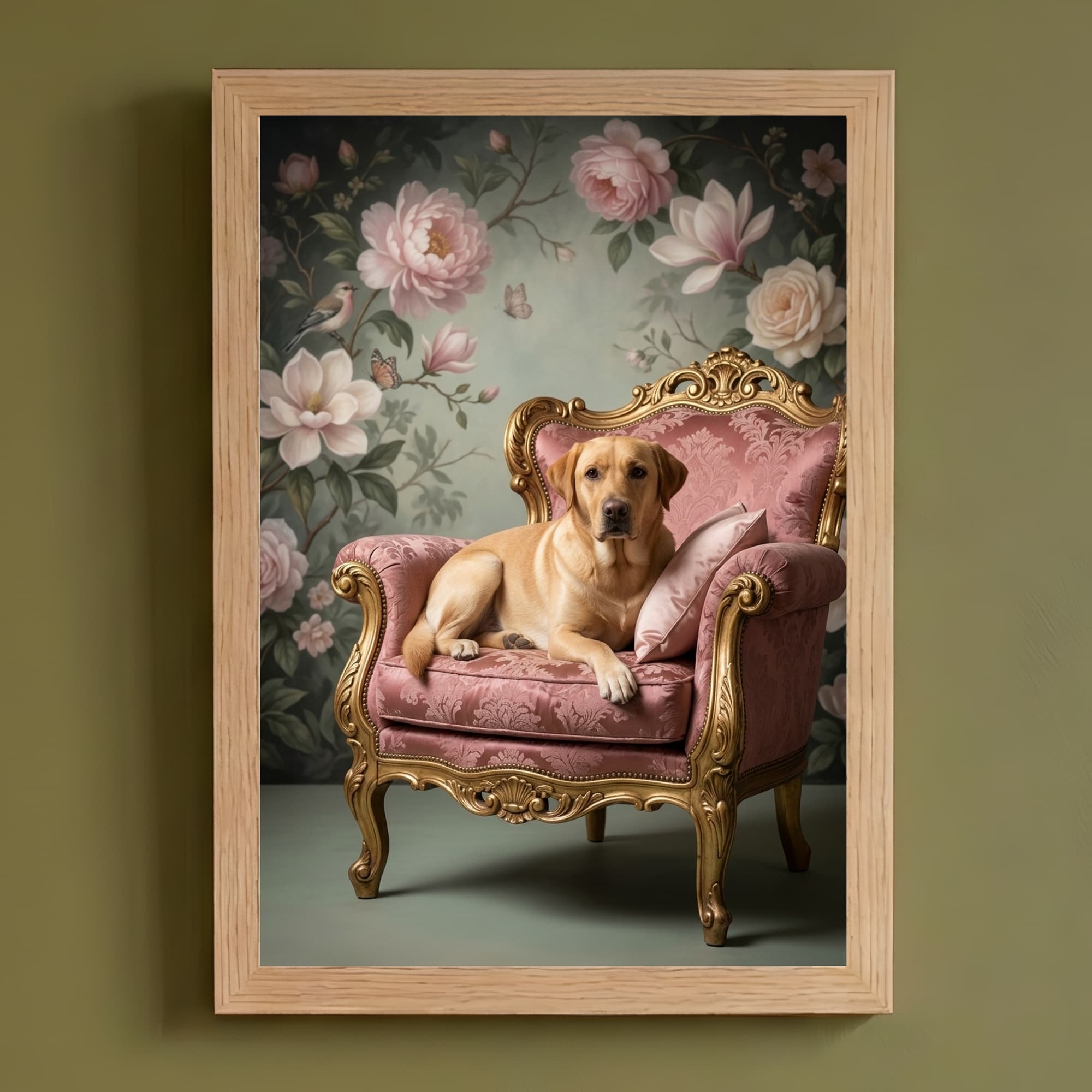 Labrador retriever Shabby Pink Oil-Painting Rococo Framed Art Print (A4)