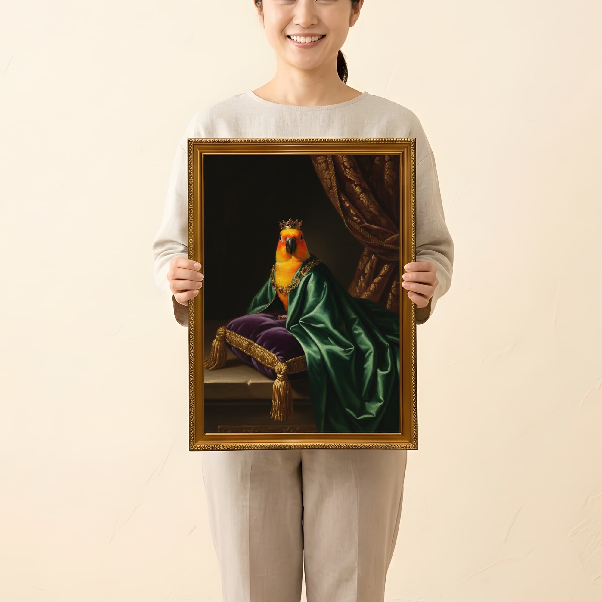 ナナイロメキシコインコのルネサンス肖像画額装プリント(A3サイズ) 2
