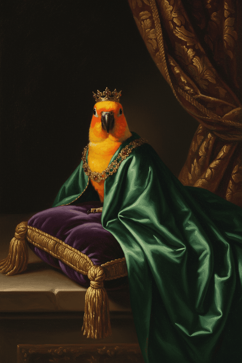 ナナイロメキシコインコのルネサンス肖像画額装プリント(A3サイズ) 4