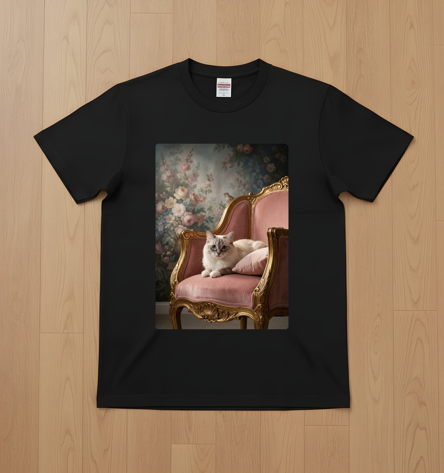 Ragdoll Shabby Pink Oil-Painting Rococo T-Shirt (Black)