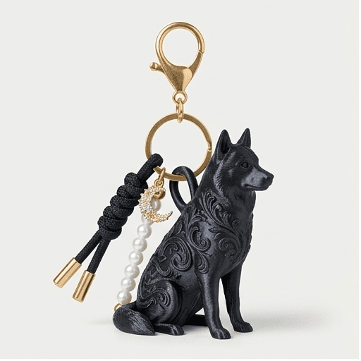 Siberian husky Renaissance Portrait Keychain (Silky Black)
