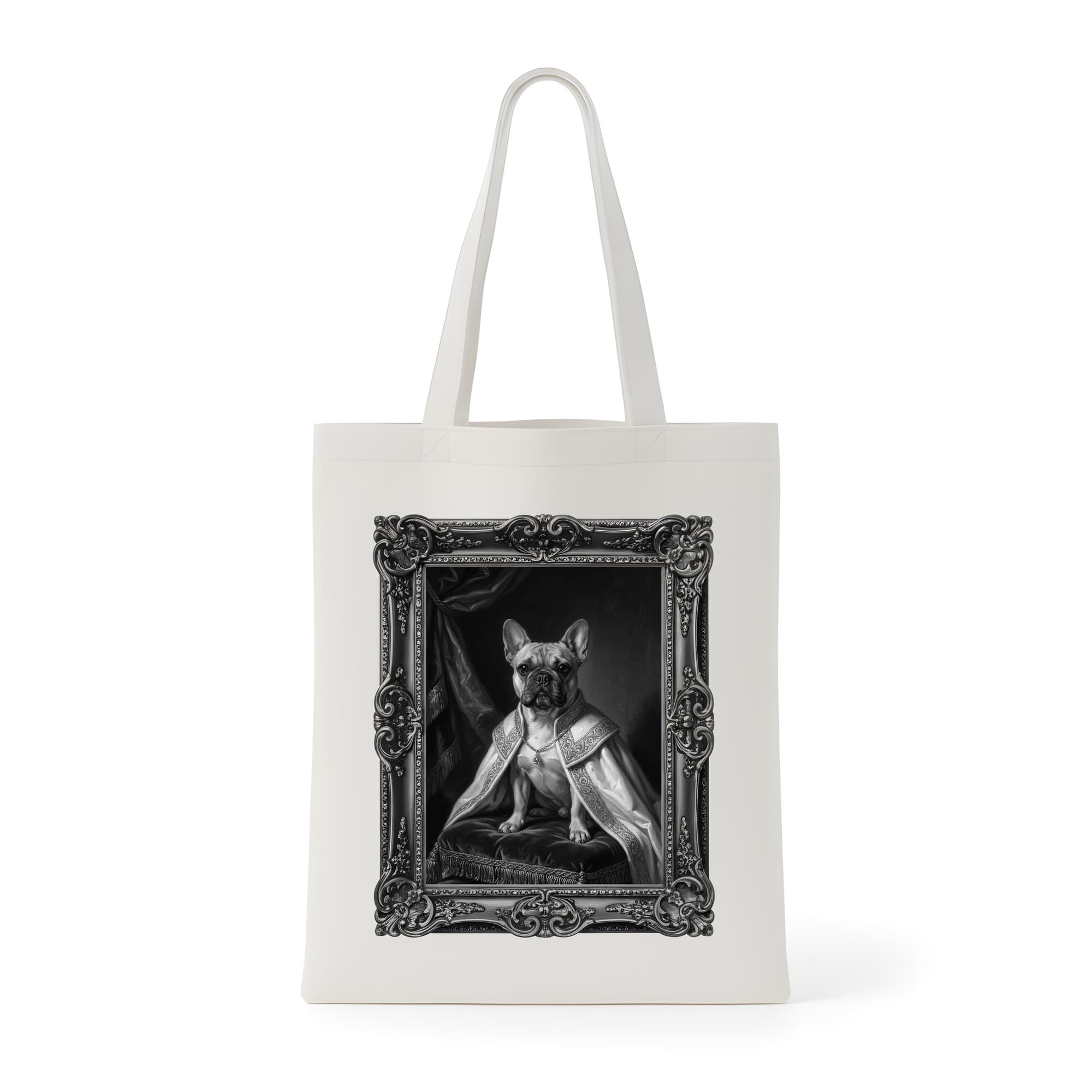 French bulldog Renaissance Portrait Tote Bag (Monochrome Print, Framed Design)
