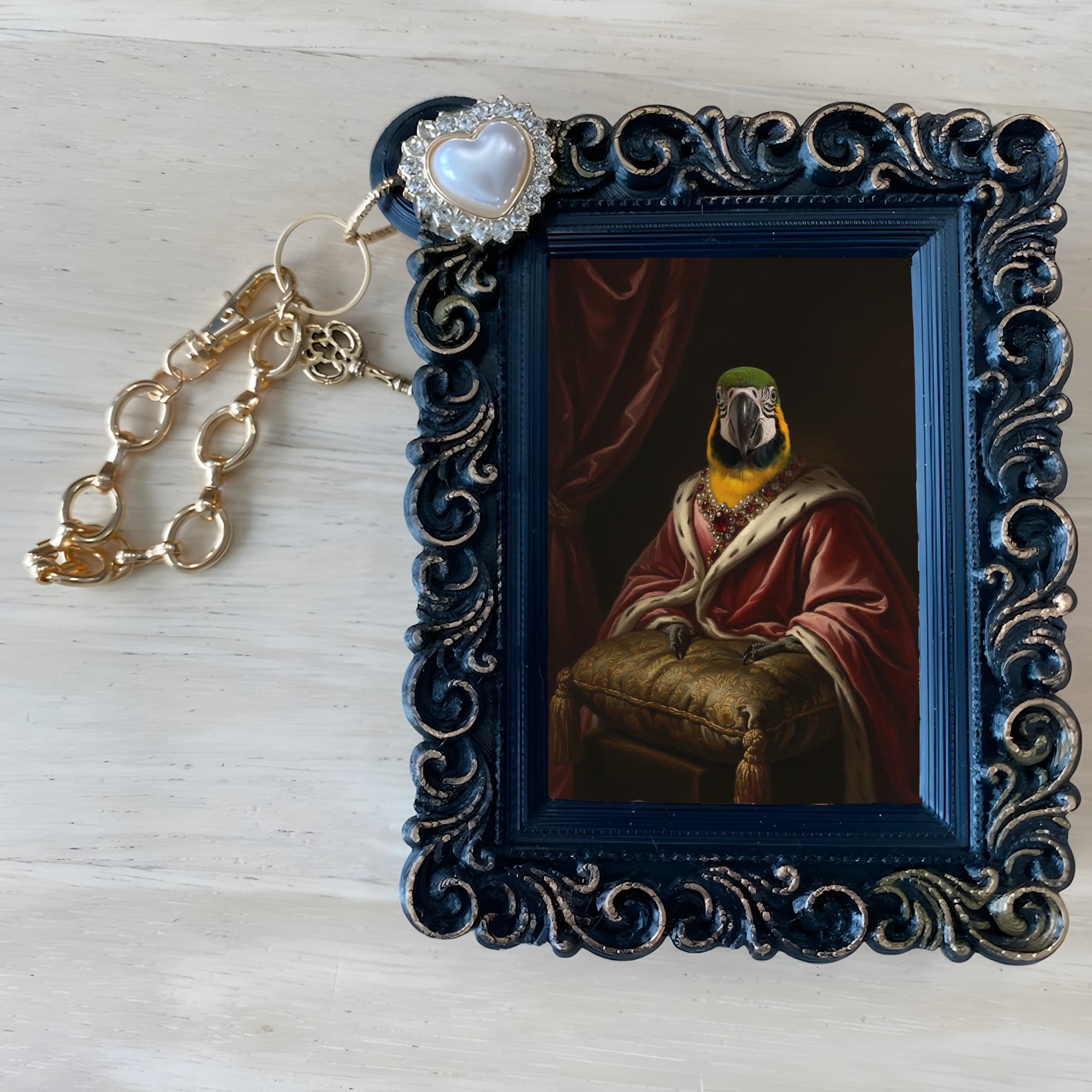 Blue-and-yellow Macaw Renaissance Portrait Bag Charm (Black) 4