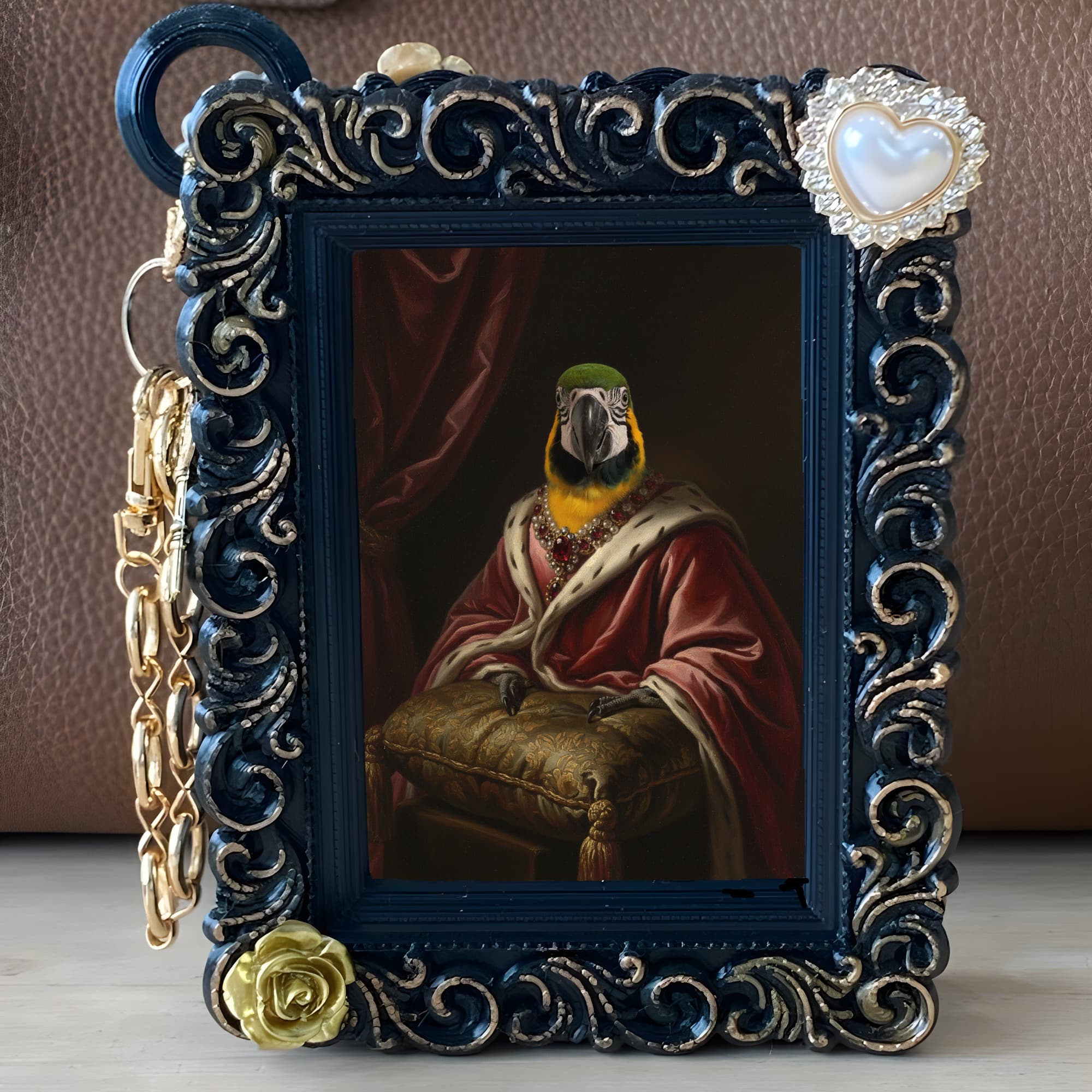 Blue-and-yellow Macaw Renaissance Portrait Bag Charm (Black) 5