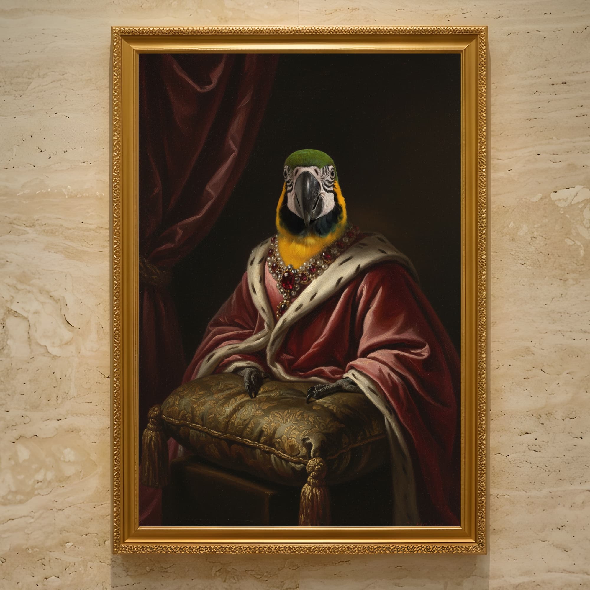 ルリコンゴウインコのルネサンス肖像画額装プリント(A3サイズ)