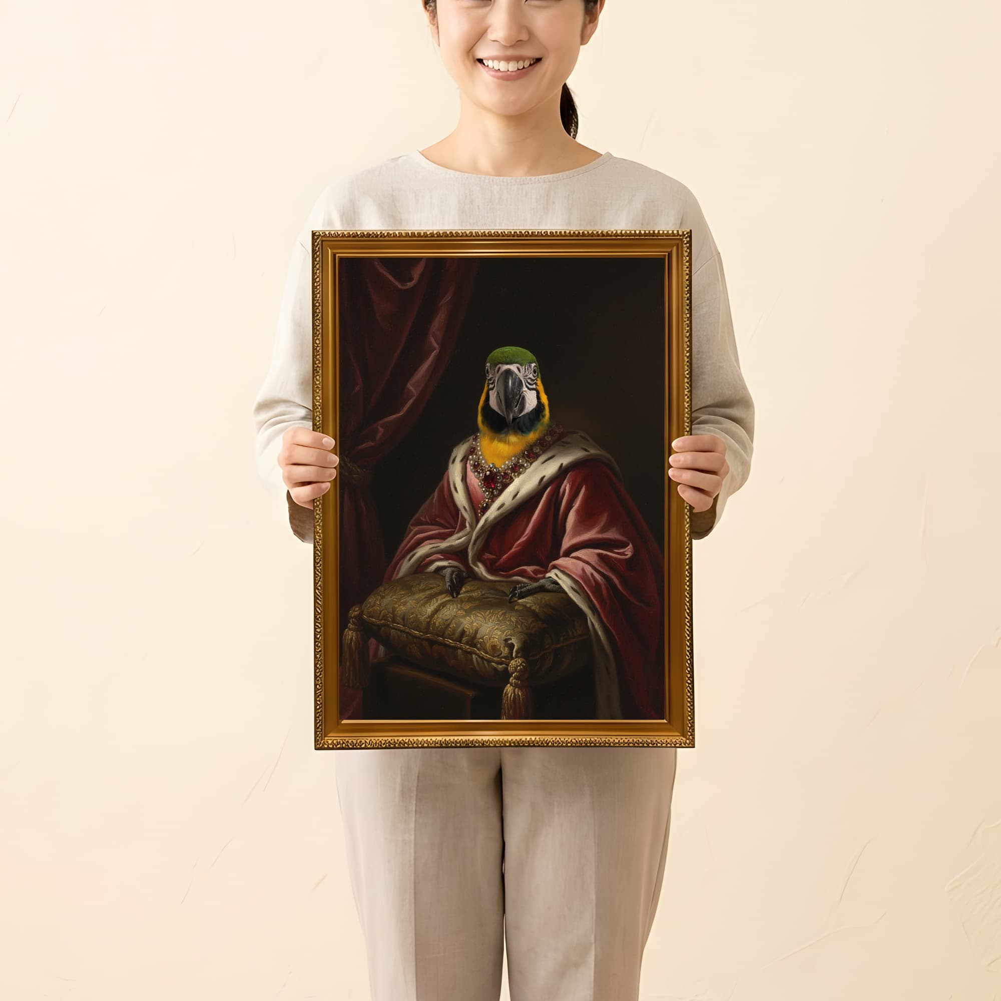 ルリコンゴウインコのルネサンス肖像画額装プリント(A3サイズ) 2