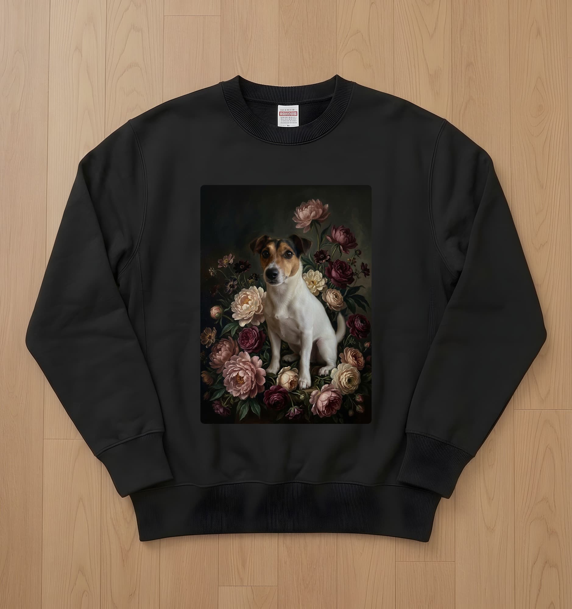 Jack Russell terrier Floral Oil-Painting Floral Sweatshirt (Black)