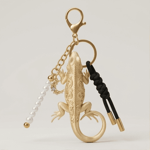 Green Iguana Renaissance Portrait Keychain (Silky Gold)