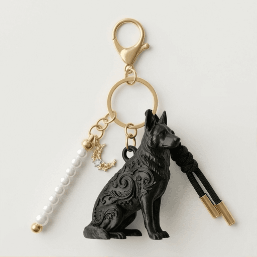 ジャーマンシェパードのルネサンス肖像画キーホルダー(シルクブラック)