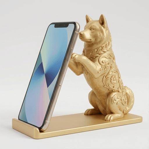 秋田犬のルネサンス肖像画スマホスタンド(シルクゴールド)