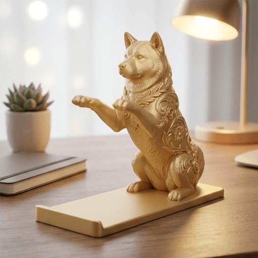 秋田犬のルネサンス肖像画スマホスタンド(シルクゴールド) 2